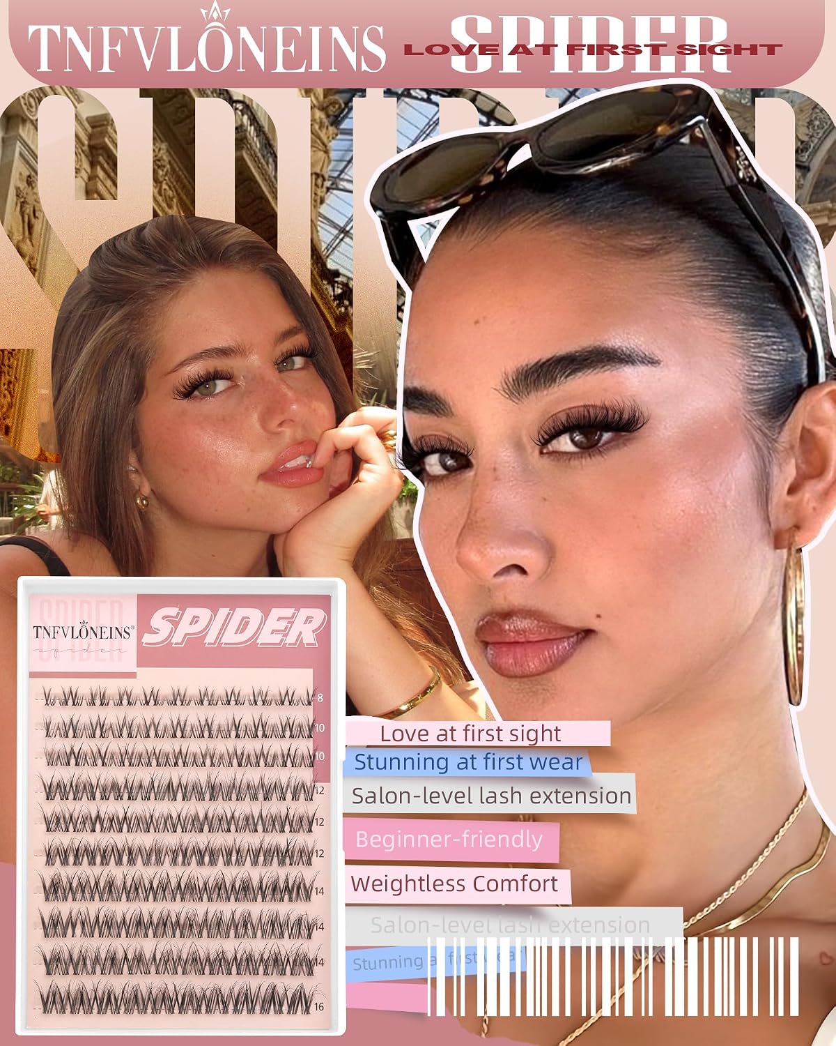 Spider Lash Clusters - Wispy Fluffy Eyelash Extensions for Natural Look | Clear Band Individual Lashes