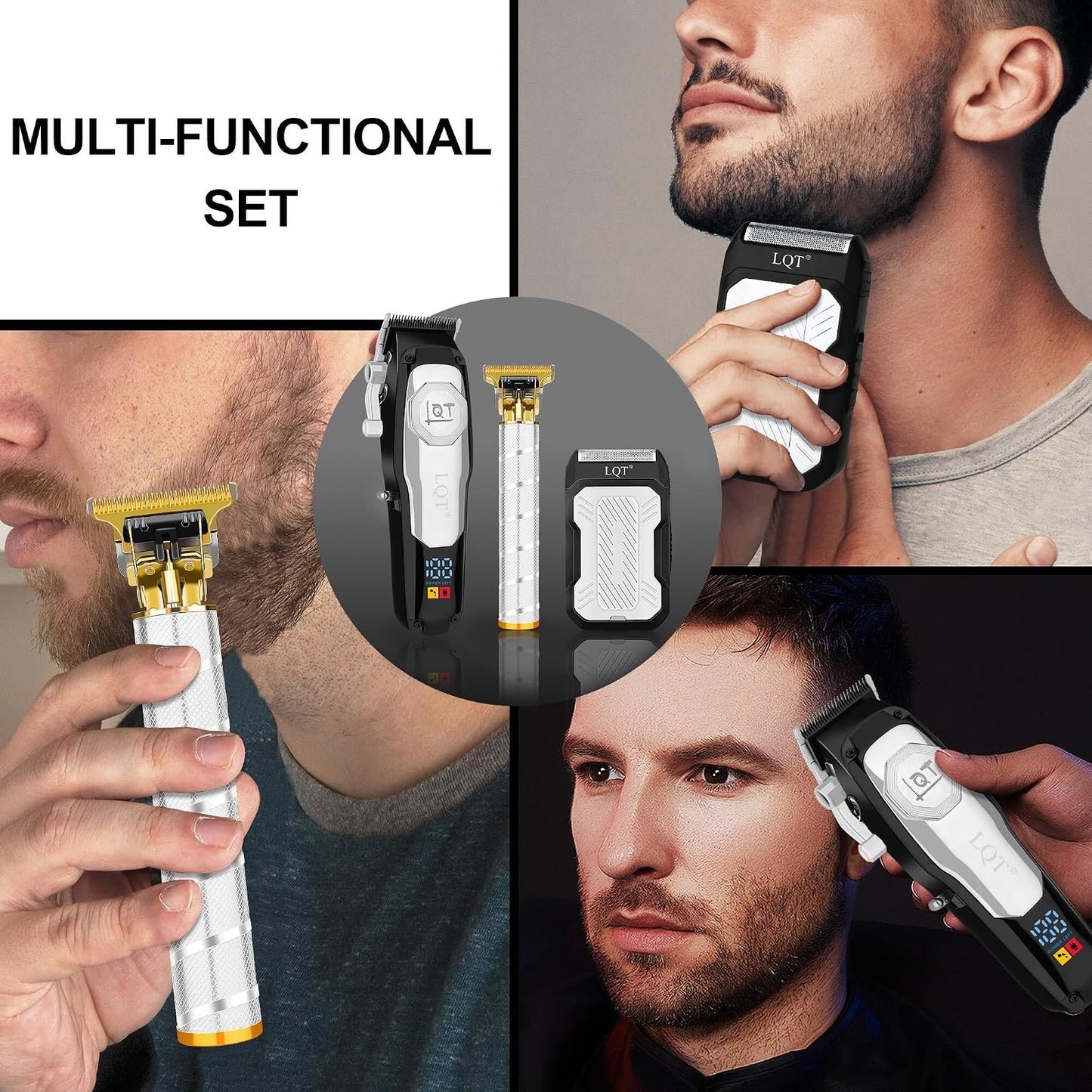 Cordless Hair Clippers & Beard Trimmer Set - LED Display, Long Battery Life | Stainless Steel Blades, Silver