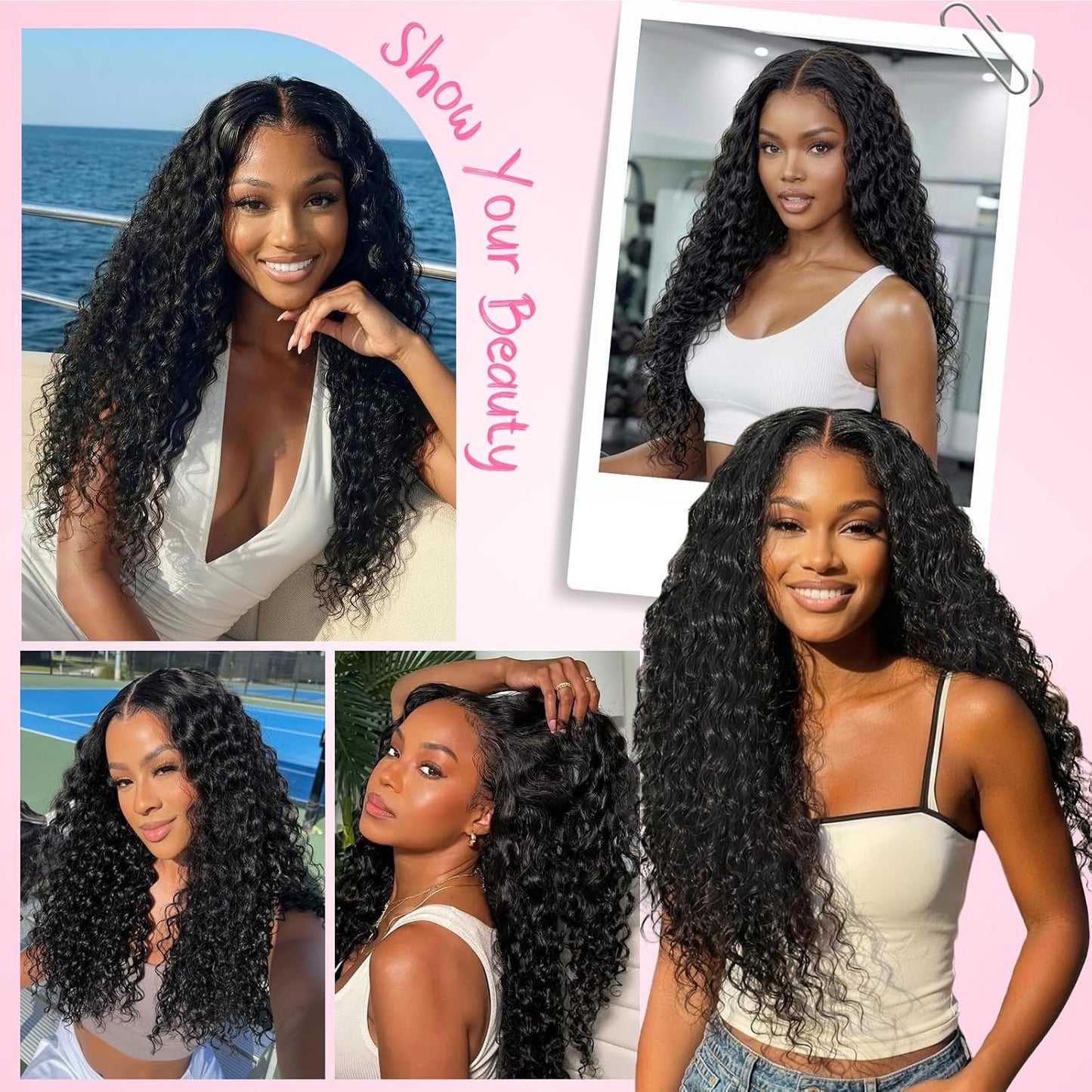 Miracle Knots | Deep Wave Feather Crochet Hair Extensions - 14" Soft Cotton Core, 50 Strands, Glue-Free Knotless (Natural Black)