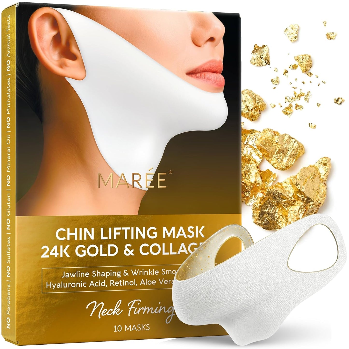 V Line Lifting Mask - 24K Gold Deep Collagen Face Mask for Women | Neck Tightening & Firming, Jawline Shaper with Retinol & Hyaluronic Acid