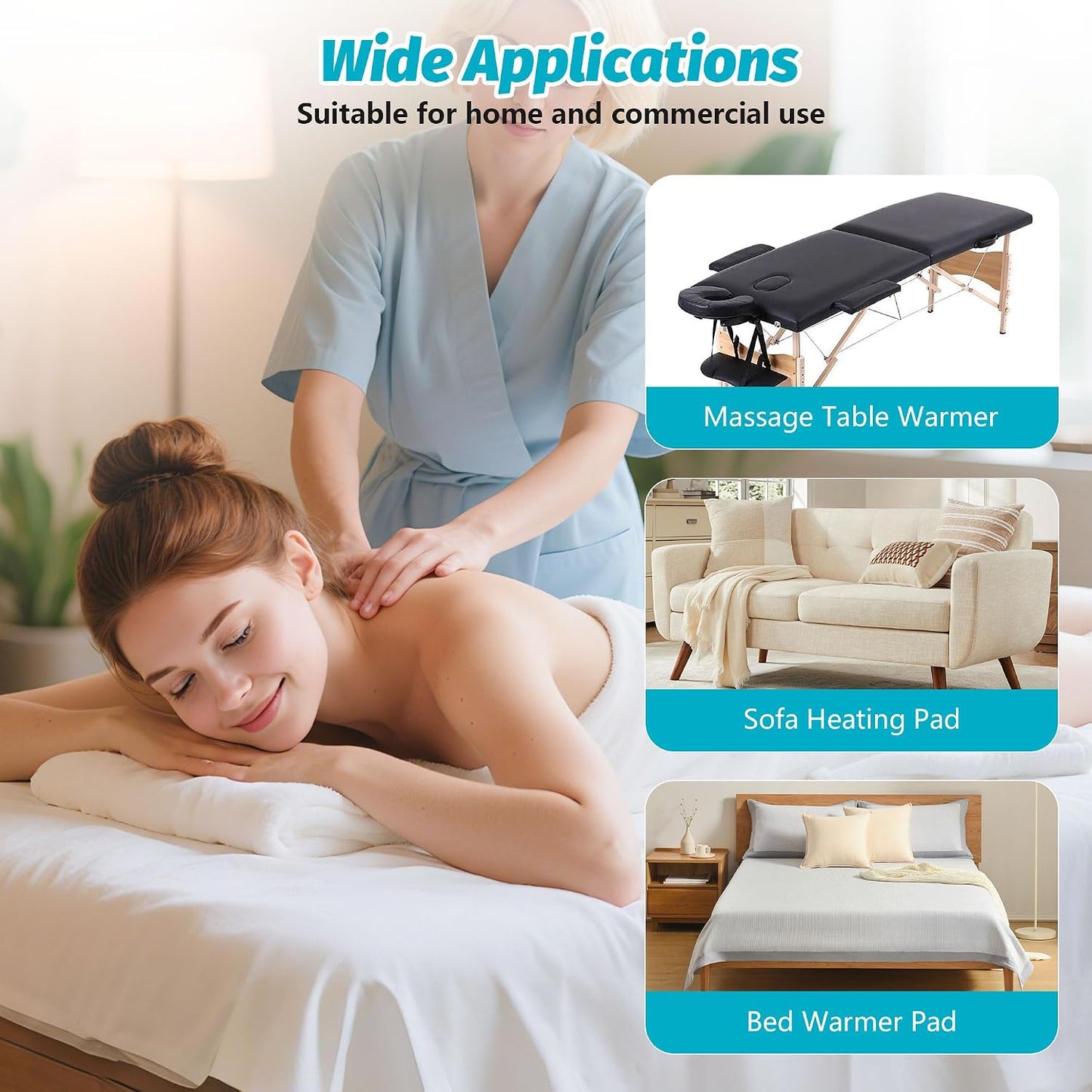 Massage Table Warmer - Professional Heating Pad with 9 Heat Settings & Timer | 30" x 71" for Spa & Massage
