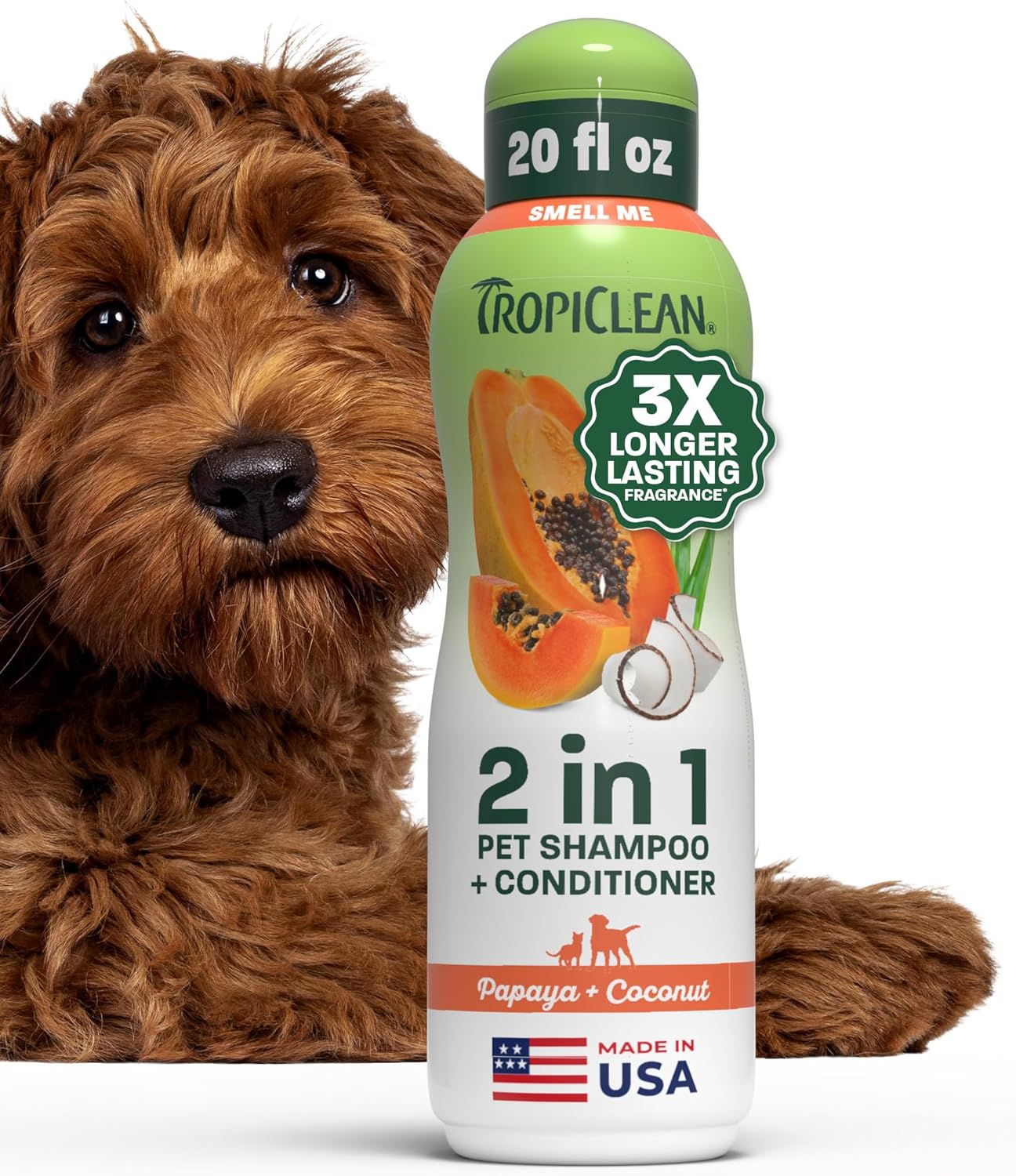 TropiClean 2-in-1 Dog Shampoo & Conditioner - Moisturizing Papaya Scent | Puppy & Cat Safe, 20oz