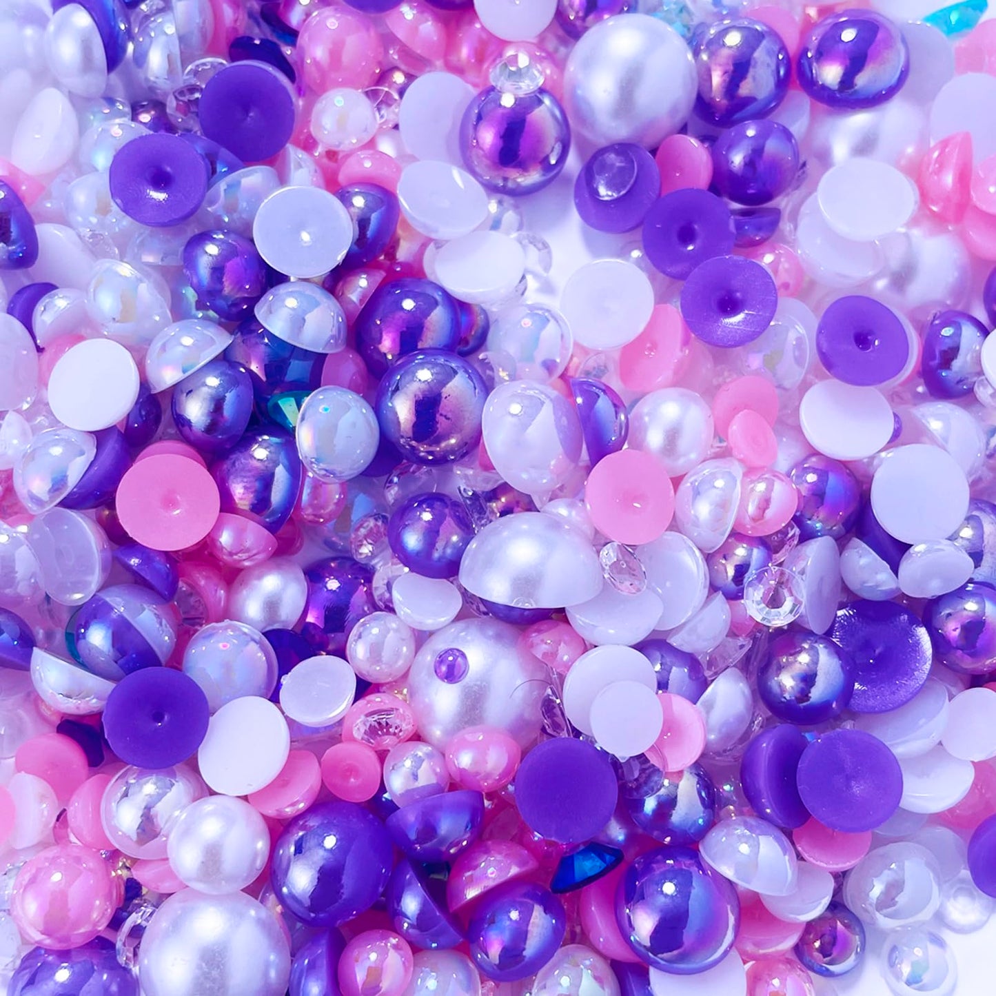 Yantuo Crystal Flatback Pearls and Rhinestones Mix – 3oz Bag, 3–10mm Pearls & 2–6mm Rhinestones, DIY Craft Embellishments for Tumblers, Nails, Resin Art, Pink Purple Color Theme
