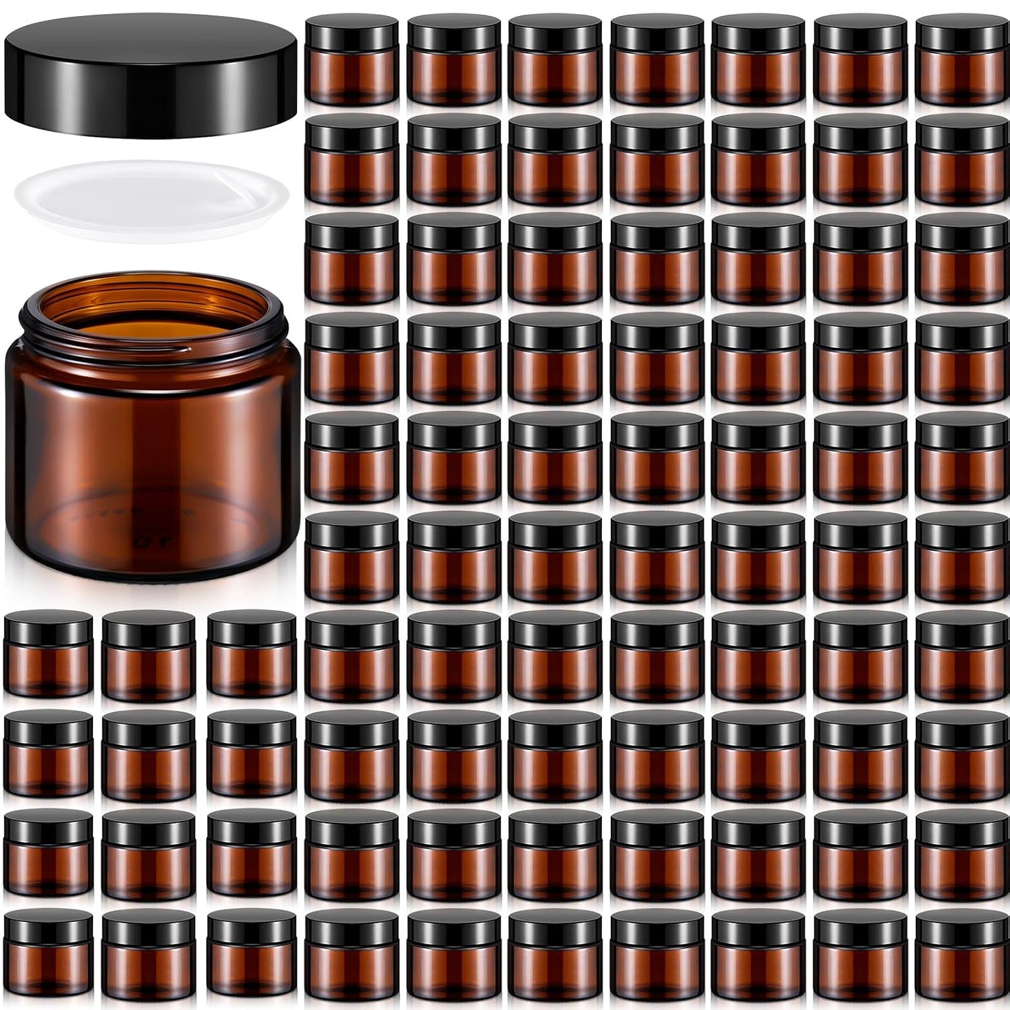 32 Pcs 2 oz Glass Jars - Leakproof Travel Size Cosmetic Containers for Makeup, Creams & DIY (Pea Green)