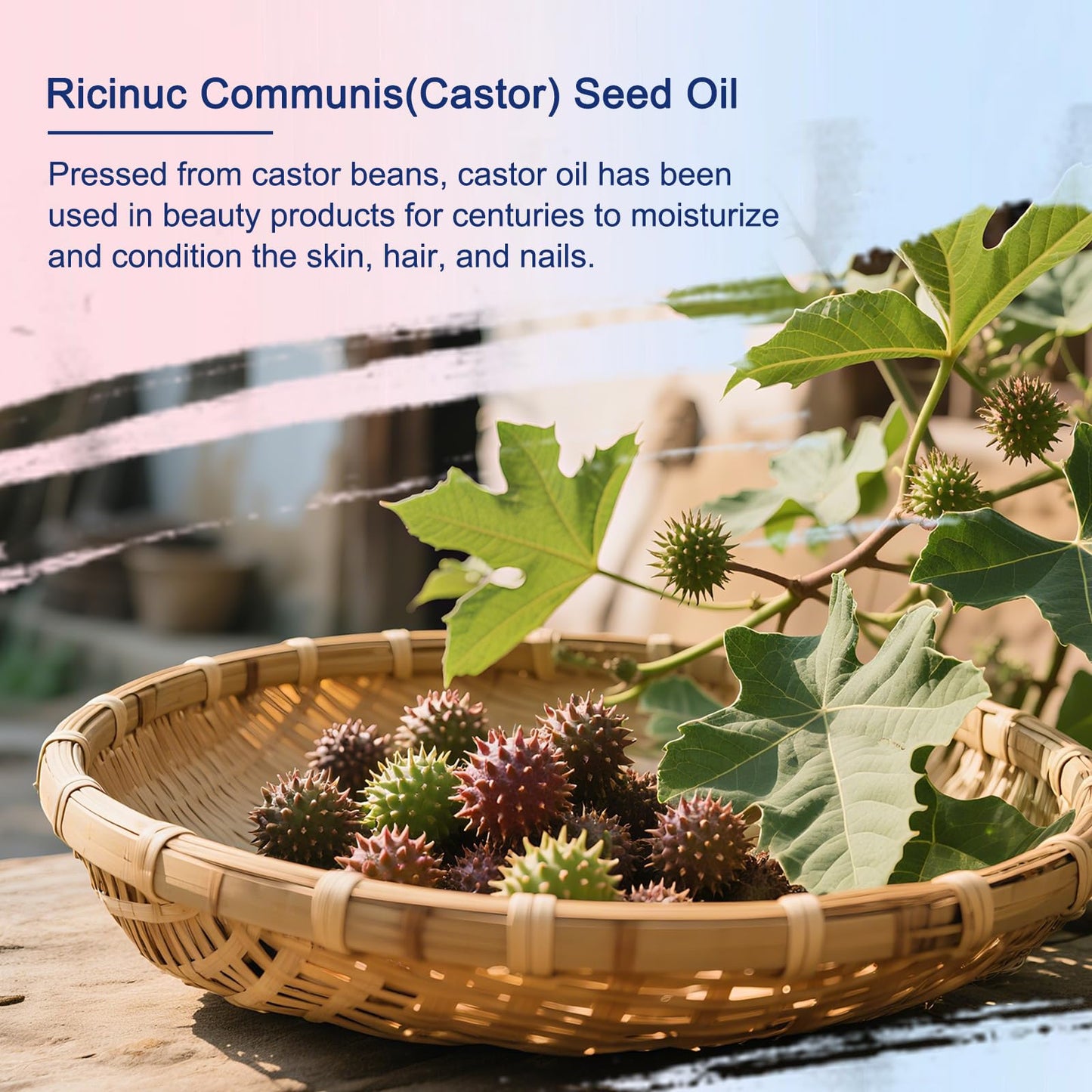 Organic Castor Oil with Rose Quartz Roller Ball, 100% Castor Oil Organic Cold Pressed for Hair, Face & Body Skin Moisturizing Care, Hexane-Free. 1.7 Fl Oz