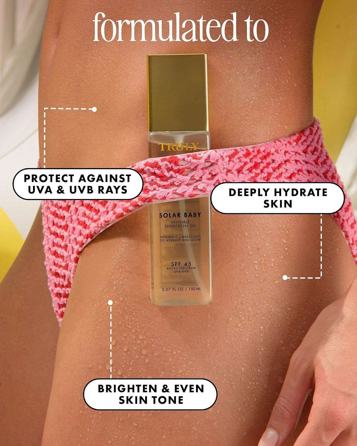 Truly Beauty Solar Baby SPF 45 Sunscreen Oil - Lightweight, No White Cast | 3.1 fl oz for Glowing Skin