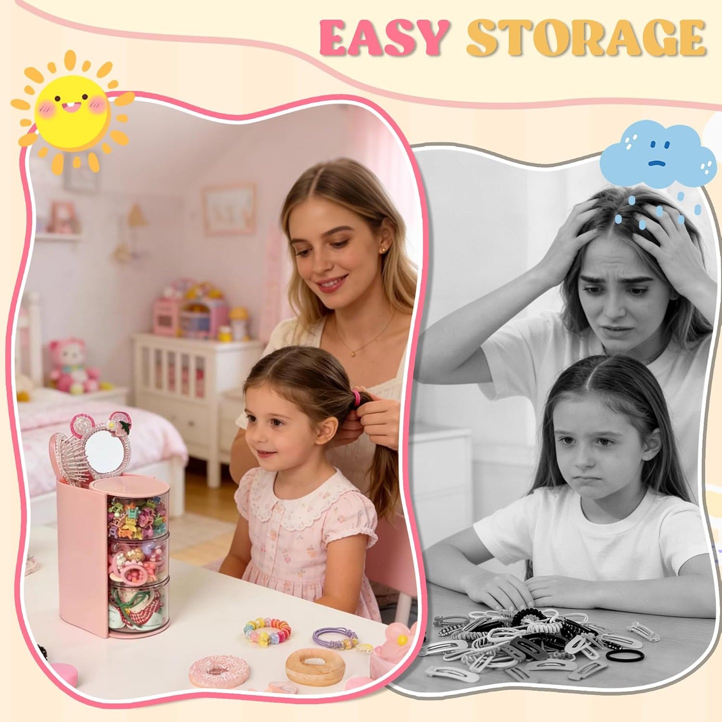Hair Accessories Organizer - Rotatable Makeup Brush Holder for Necklaces, Earrings, Bracelets | Pink, 3-Layer
