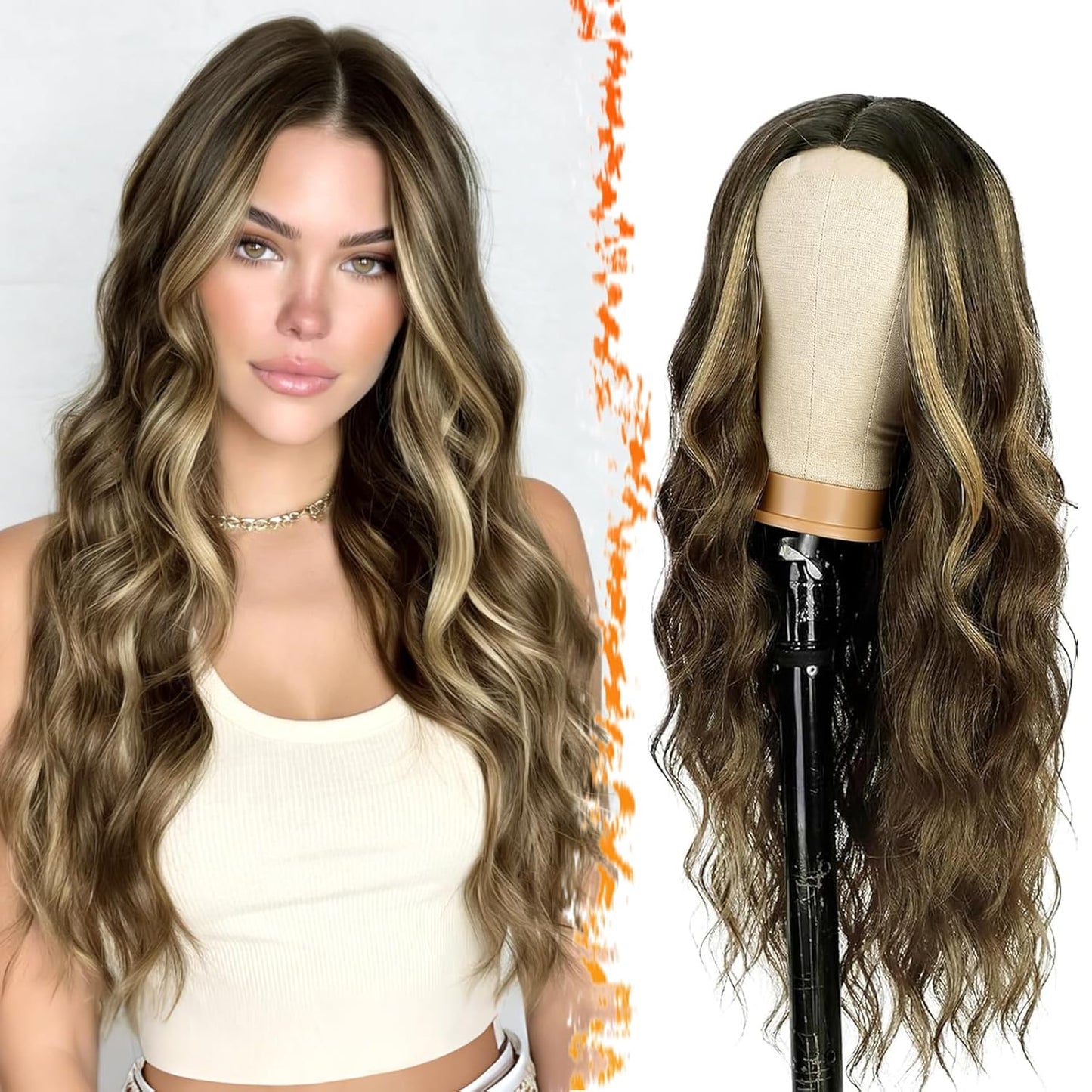 18 Inch Wavy Beige Blonde Wig - Medium Length Synthetic Wig for Women | Natural Soft Waves for Daily Wear & Parties