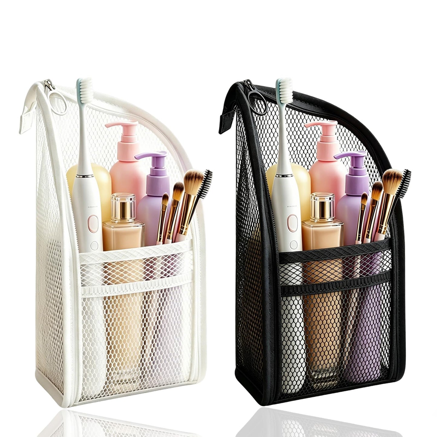 Pjsrsdaee Standing Toiletry Bag, Lightweight Portable Travel Toiletry Bag, EVA Foldable Thickened Clear Hanging Makeup Bag, Breathable Cosmetic Organizer for Travel & Bathroom (Black and white)