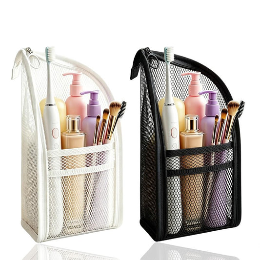 Pjsrsdaee Standing Toiletry Bag, Lightweight Portable Travel Toiletry Bag, EVA Foldable Thickened Clear Hanging Makeup Bag, Breathable Cosmetic Organizer for Travel & Bathroom (Black and white)