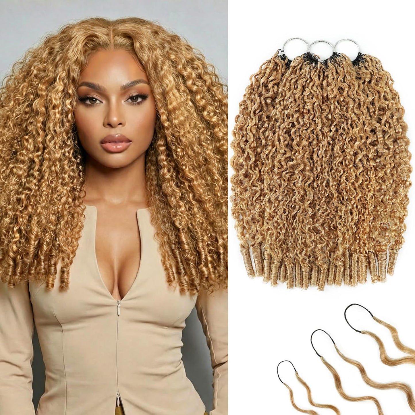 Honey Blonde Human Crochet Hair - 16 Inch Burmese Curly Extensions | 120g Pre-Separated for Black Women