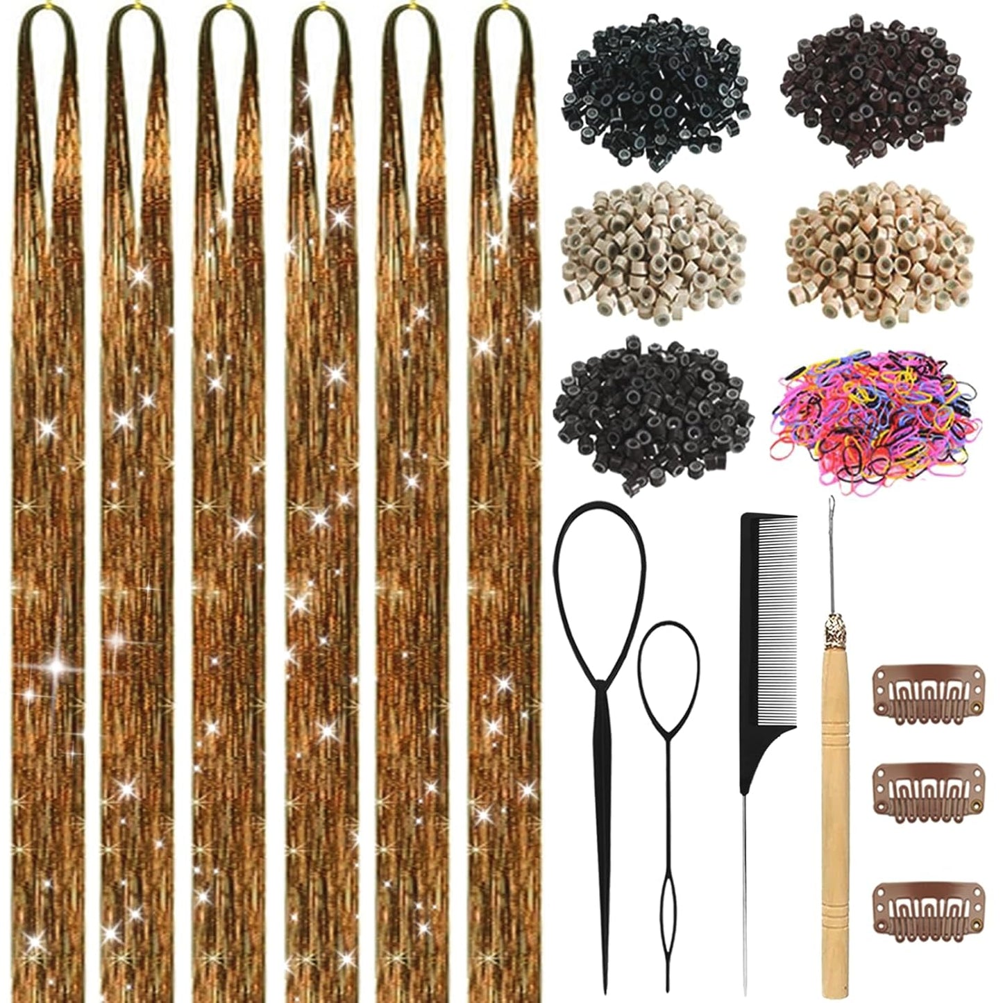 Hair Tinsel Kit - 18 Colors Holographic Hair Extensions | Heat Resistant Fairy Tinsel for Festivals & Parties