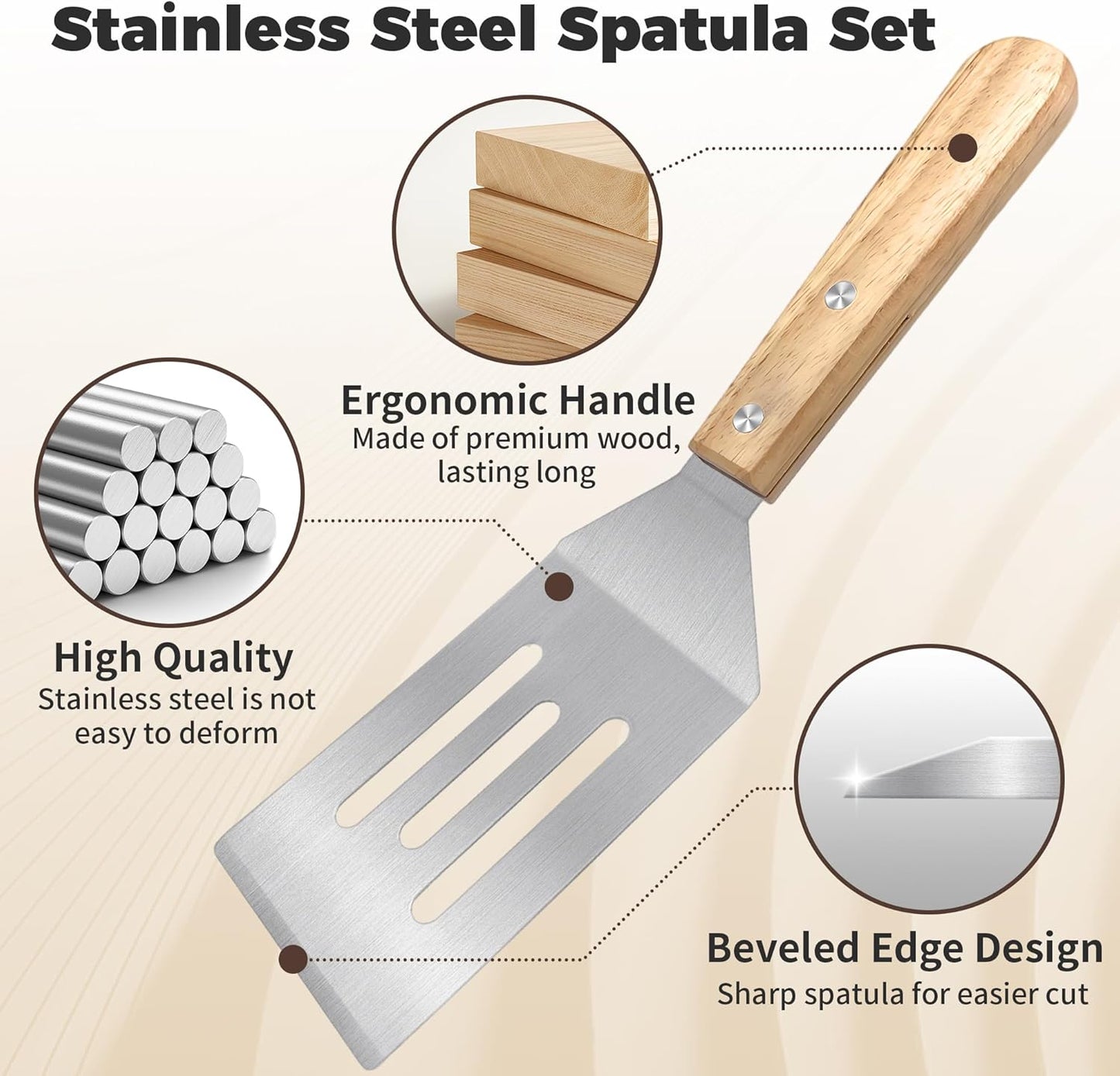 Stainless Steel Spatula Set - 2 Metal Spatulas with Wooden Handle for Cooking, Grilling & Baking | Ideal for Pancakes, Burgers & More