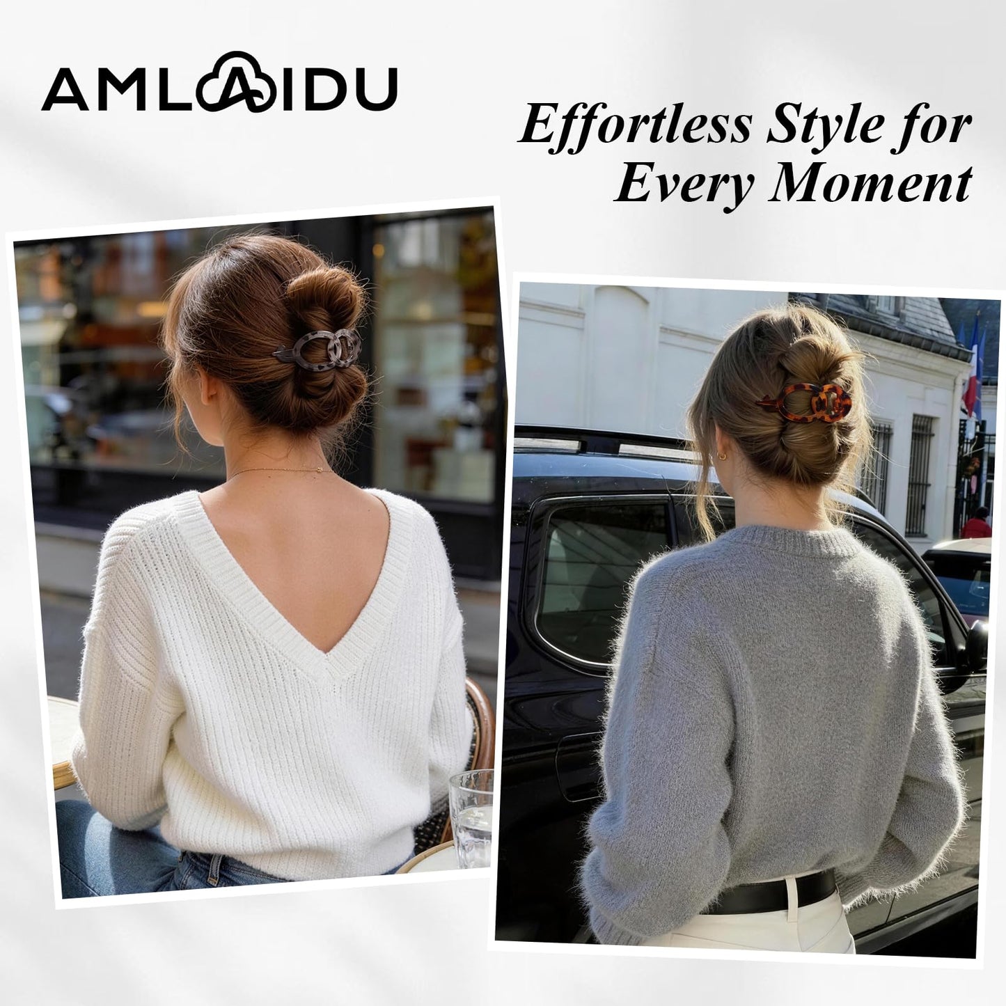 Amlaidu Large Flat Hair Clips for Thick Hair, French Claw Clips for Women, Lay Flat Duckbill Hairclips, Non-Slip, Strong Hold - Leopard Print,4Pcs