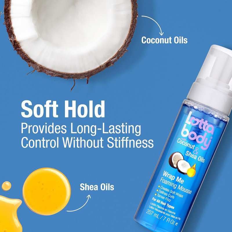 Lottabody Wrap Me Foaming Mousse - Coconut & Shea Oil Curl Definer | 7 oz Moisture-Rich Formula for Curly & Coily Hair