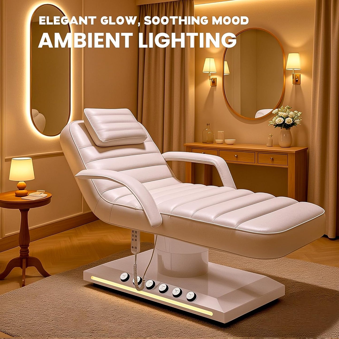 Electric Massage Table - Adjustable Facial Bed with LED Light | Removable Headrest & Armrest, 90° Back & Leg Adjustment (White)