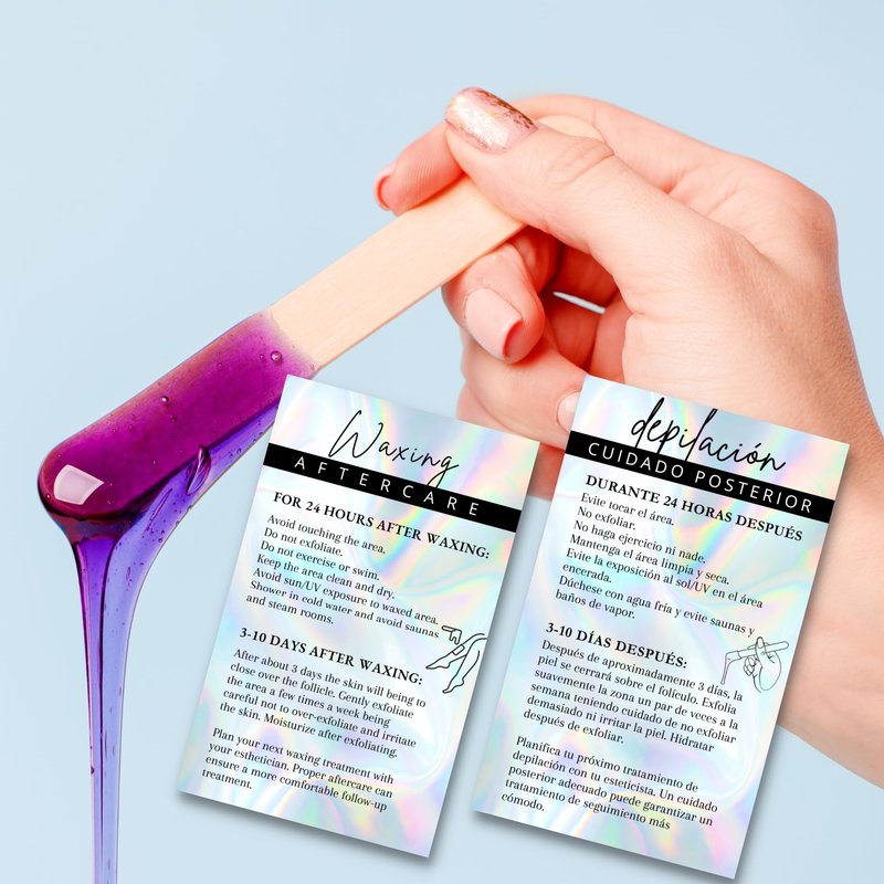 Bilingual Spanish Hair Waxing Aftercare Instruction Cards | 50 pk 2x3.5” Hair Removal and English Depilación Español e Inglés Cuidados Posteriores Modern Wallet Size