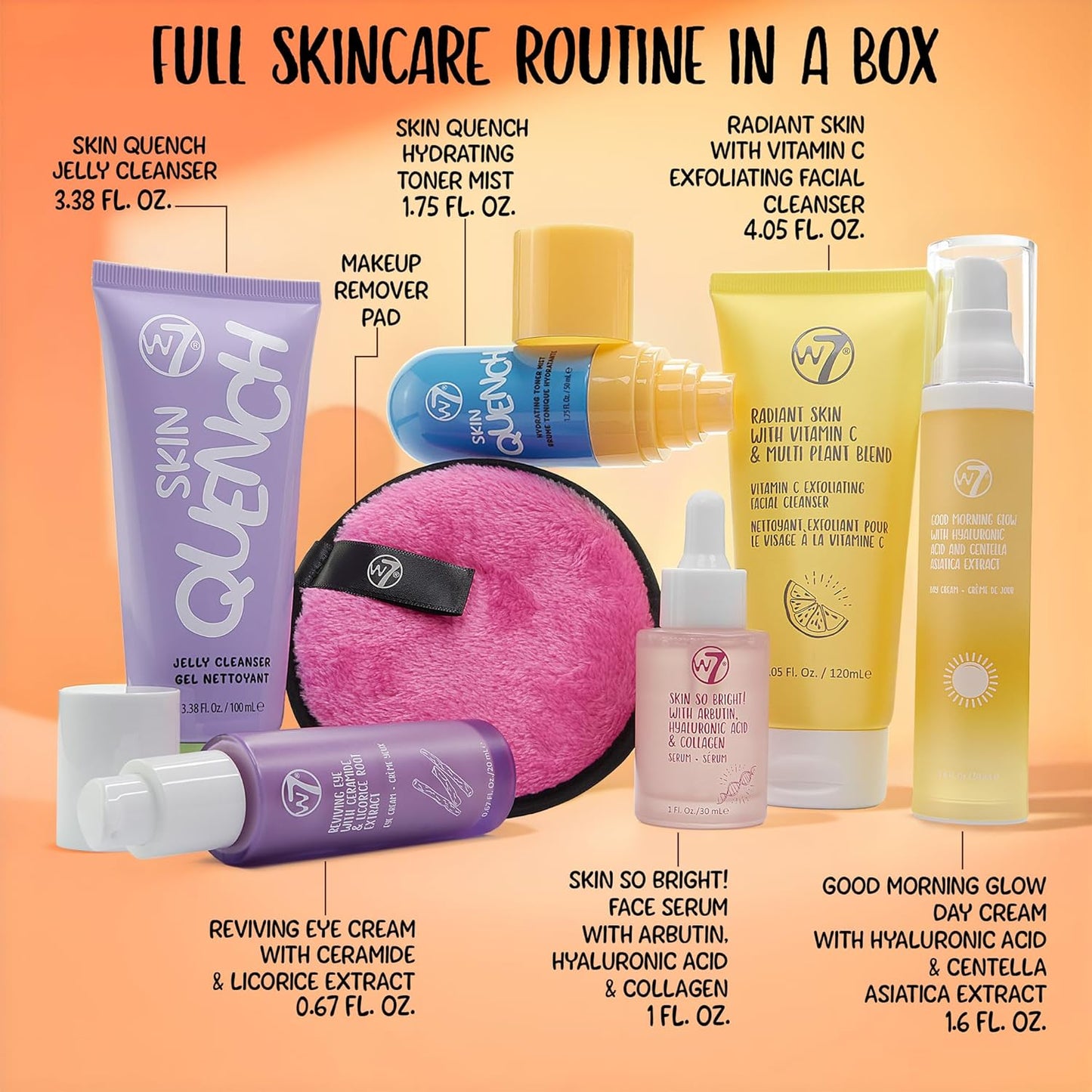 W7 Beauty Blast Skincare Secrets Set | Complete Full-Size Routine with Day Cream, Serum, Cleanser & Eye Cream