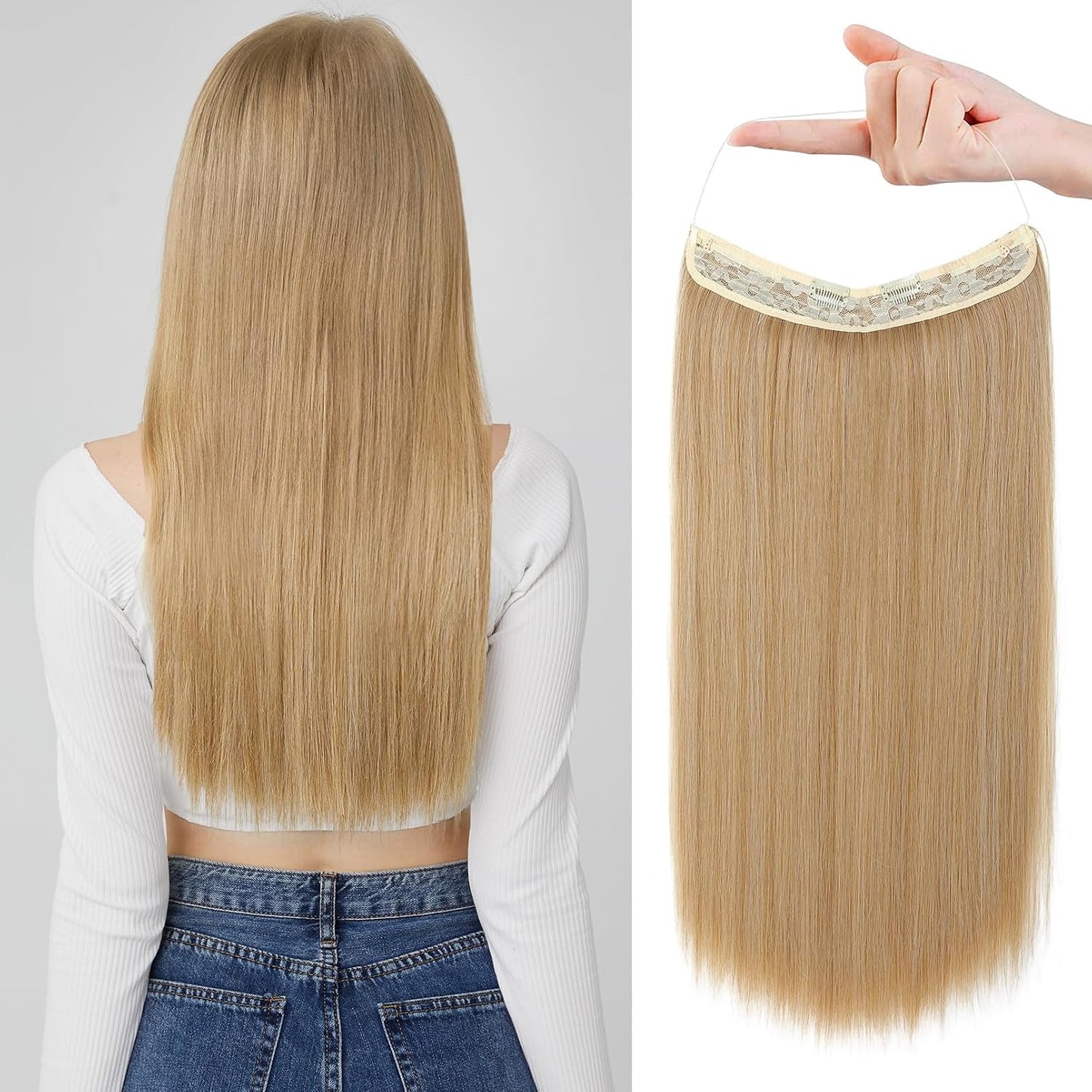 Invisible Wire Hair Extensions - Adjustable Transparent Headband with Secure Clips | Natural Black Hairpiece for Women