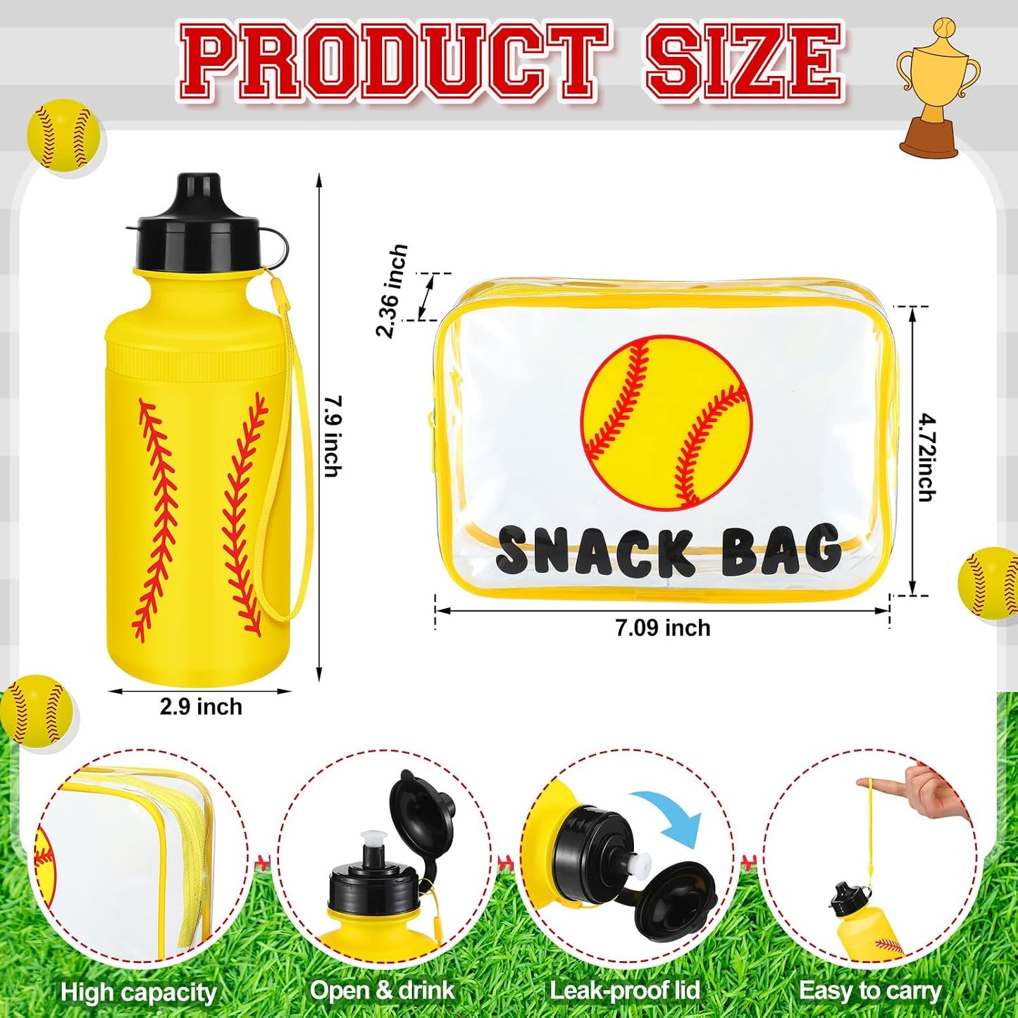 Reusable 20 oz Water Bottles Bulk - 8+8 Pcs Squeeze Plastic with Snack Bags | Clear PVC Waterproof Goodie Bags for Sports Parties
