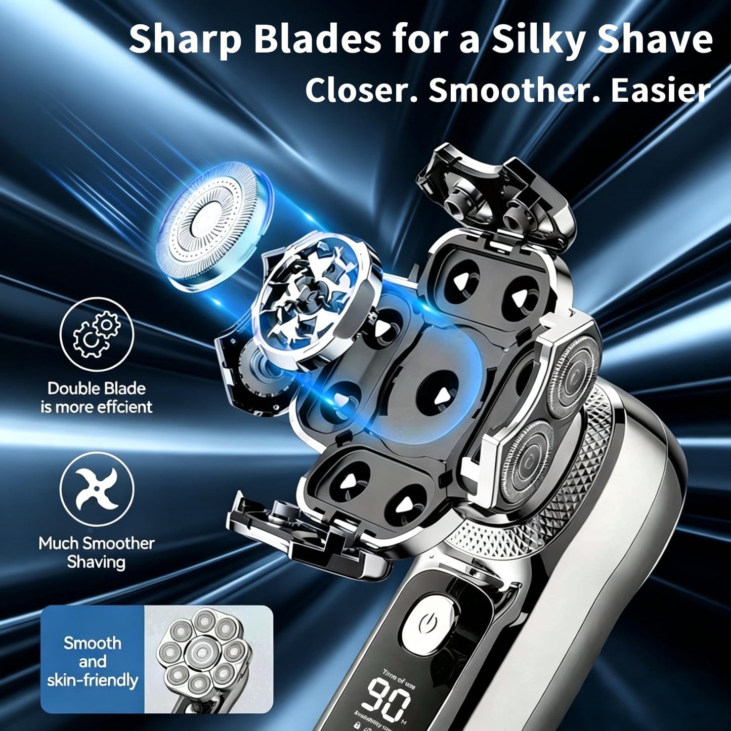 YINICARE® Head Shaver for Bald Men Electric Razor for Fast Shower Shaving with 9D Rotary Blades 6-in-1 Grooming Kit for Head Face Beard Nose Body Hair Trimmer Wet & Dry Cordless USB-C Charging