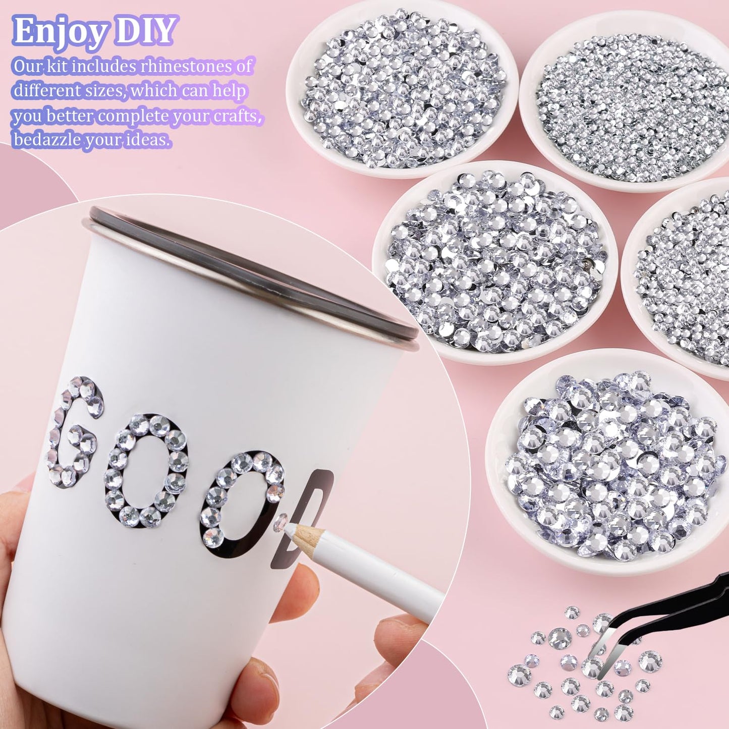 Resin Rhinestones - 32000 Pcs Flatback Gems for Bedazzling | Silver Clear Crystal Kit with 3 Pcs B7000 Glue for Nail Art & Crafts