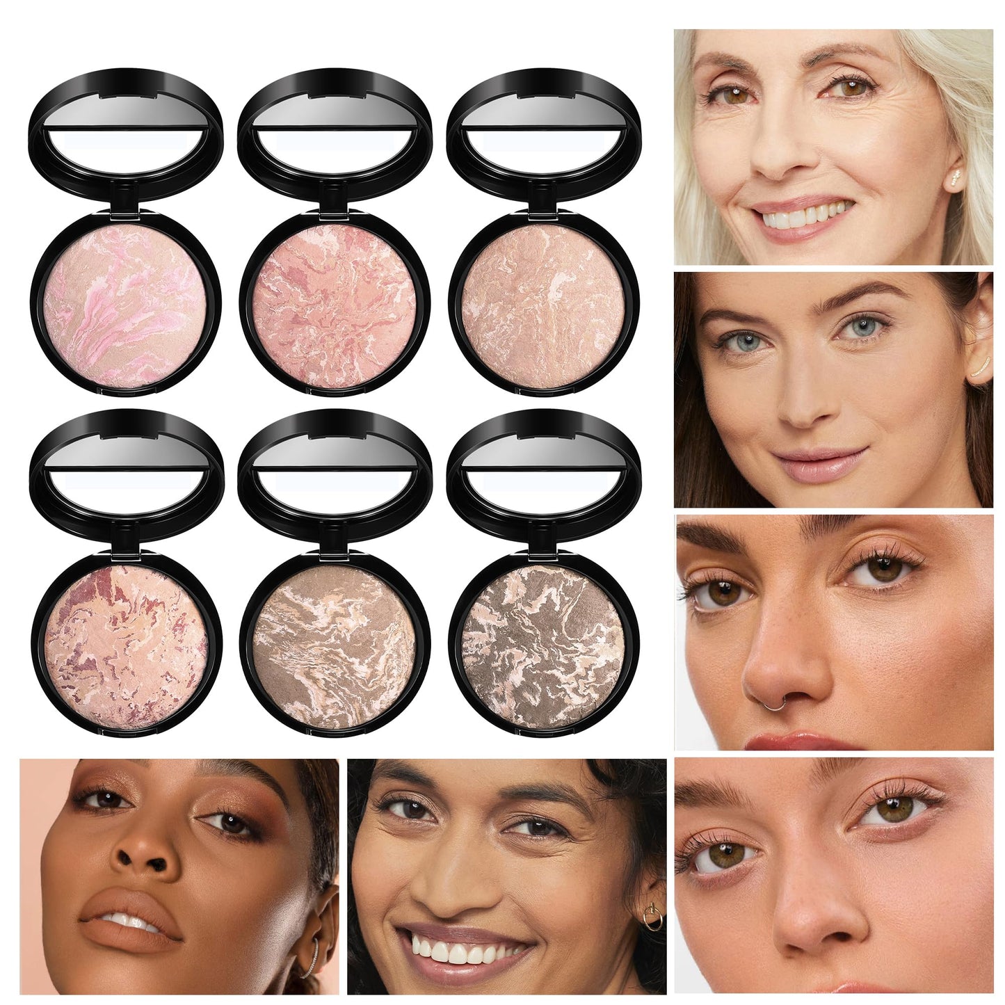 AKARY Baked Powder Foundation, Oil Control Correcting Foundation, Buildable Light to Medium Coverage - Demi-Matte Natural Finish Smooth Lightweight Setting Powder Palette