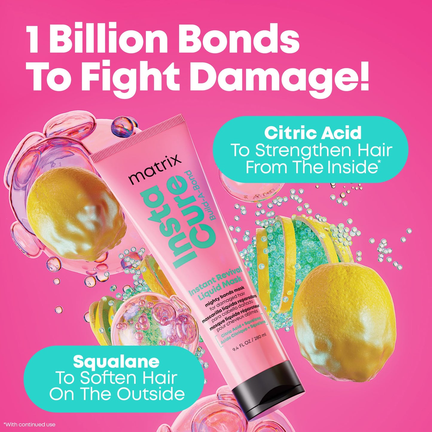 Matrix Instacure Build-A-Bond Instant Revival Liquid Mask - Strengthening Hair Repair For Very Damaged Hair, Citric Acid & Squalane, Softens & Smooths, Vegan & Sulfate-Free