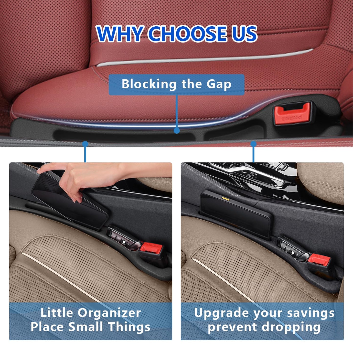 CGhardbay Car Seat Gap Filler Organizer 2Pcs,Car Accessories with Safety Hammer,2 in 1 No Drop Seat Guard with Storage Slot for Phone,Keys,Universal Interior Gap Filler for Cars SUV Truck,Black