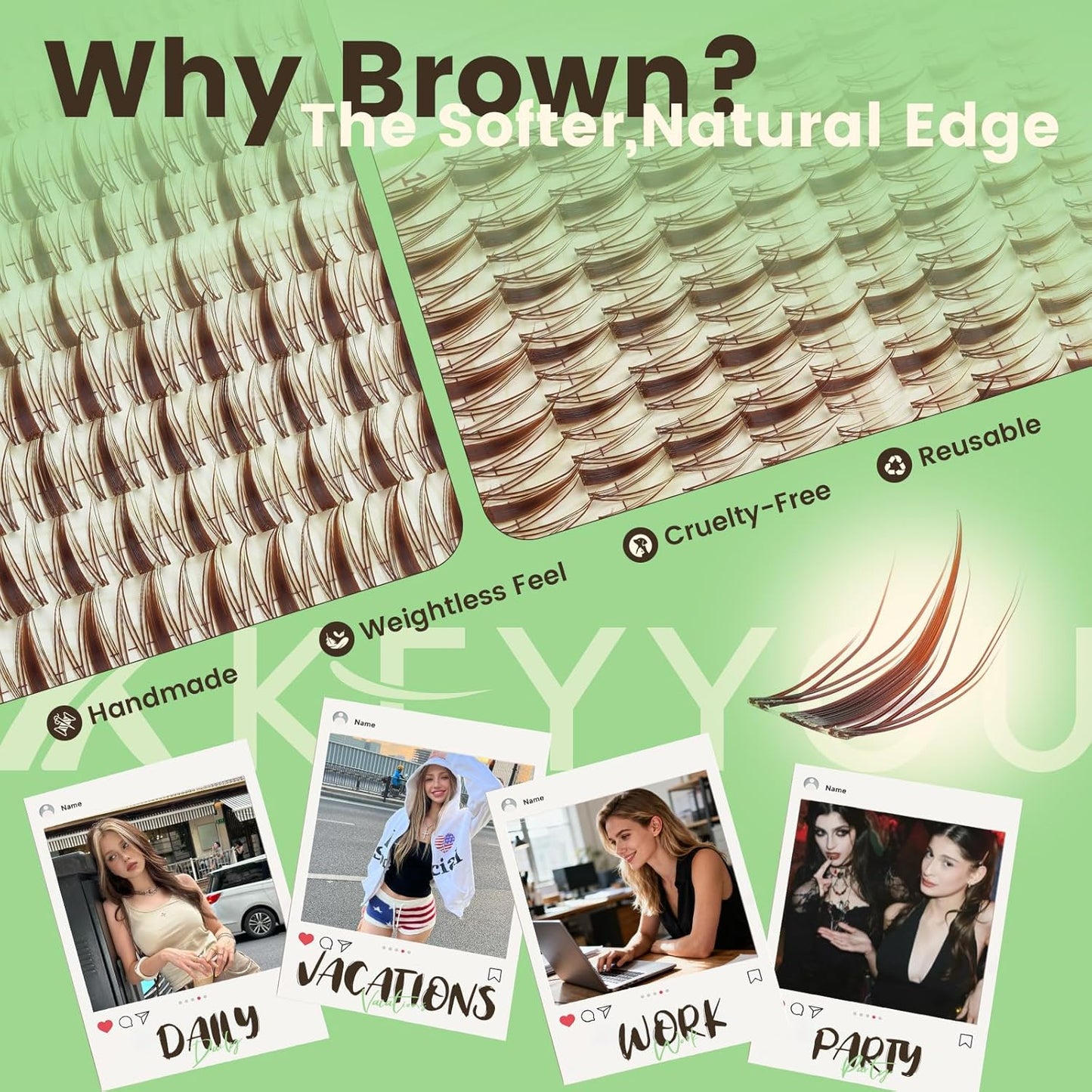 Fairy Spiky Brown Lash Clusters - Wispy C Curl Individual Lashes 8-16mm | Manga Style for DIY Anime Look