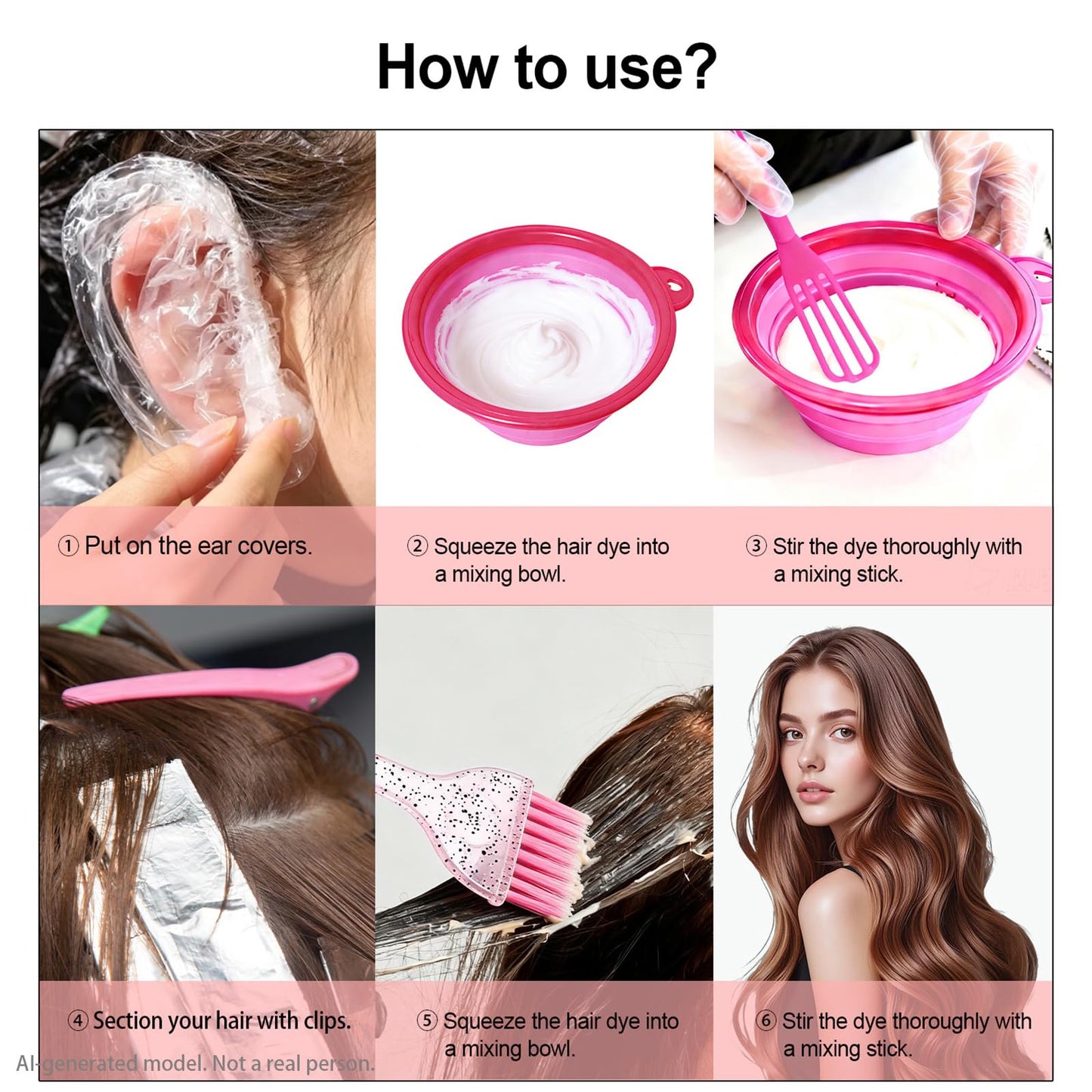 12 pcs Hair Dye Kit Professional Salon Tools with Hair Dye Brush and Bowl Set Hair Bleach Kit,Dye Clips Gloves Ear Covers,for Hairstylist and Women Hair Bleaching Coloring Highlighting Kit (12, pink)