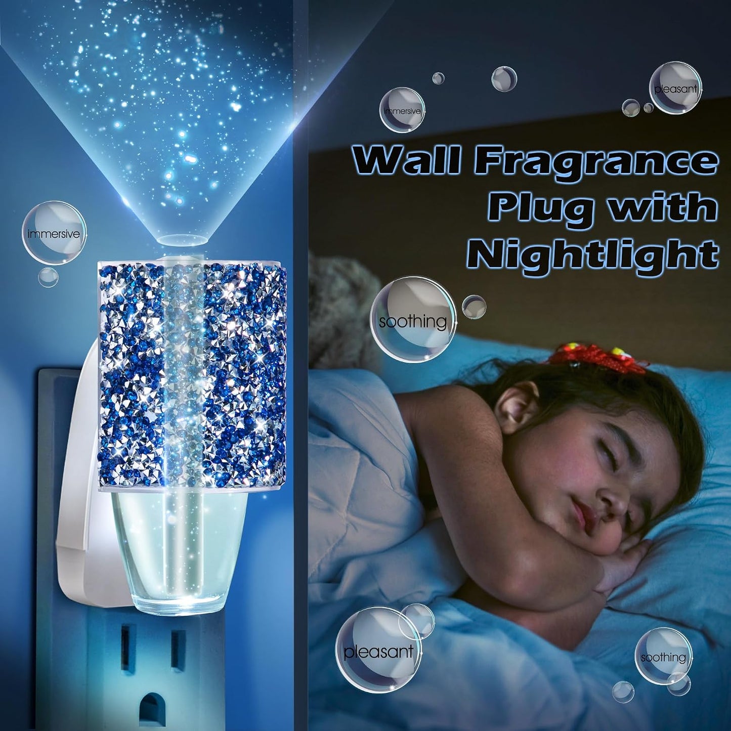 Wall Fragrance Plug-In with Night Light | Essential Oil Diffuser for Home & Office - Round Rhinestone (Royal Blue)