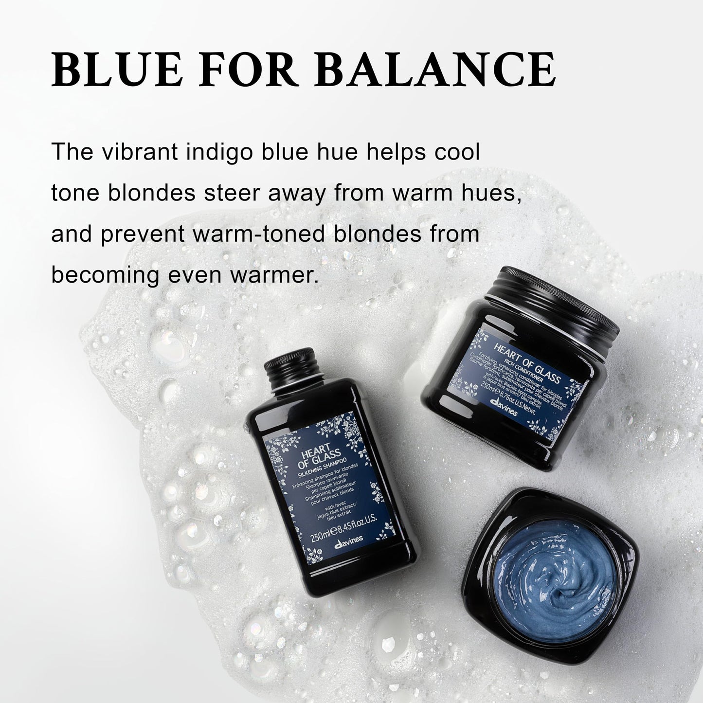 Davines Heart of Glass Silkening Chelating Shampoo, Blue Shampoo for Blonde & Silver Hair - Gentle Cleanser with Jagua Blue Extract Balances Unwanted Tones & Illuminates, 8.45 Fl Oz