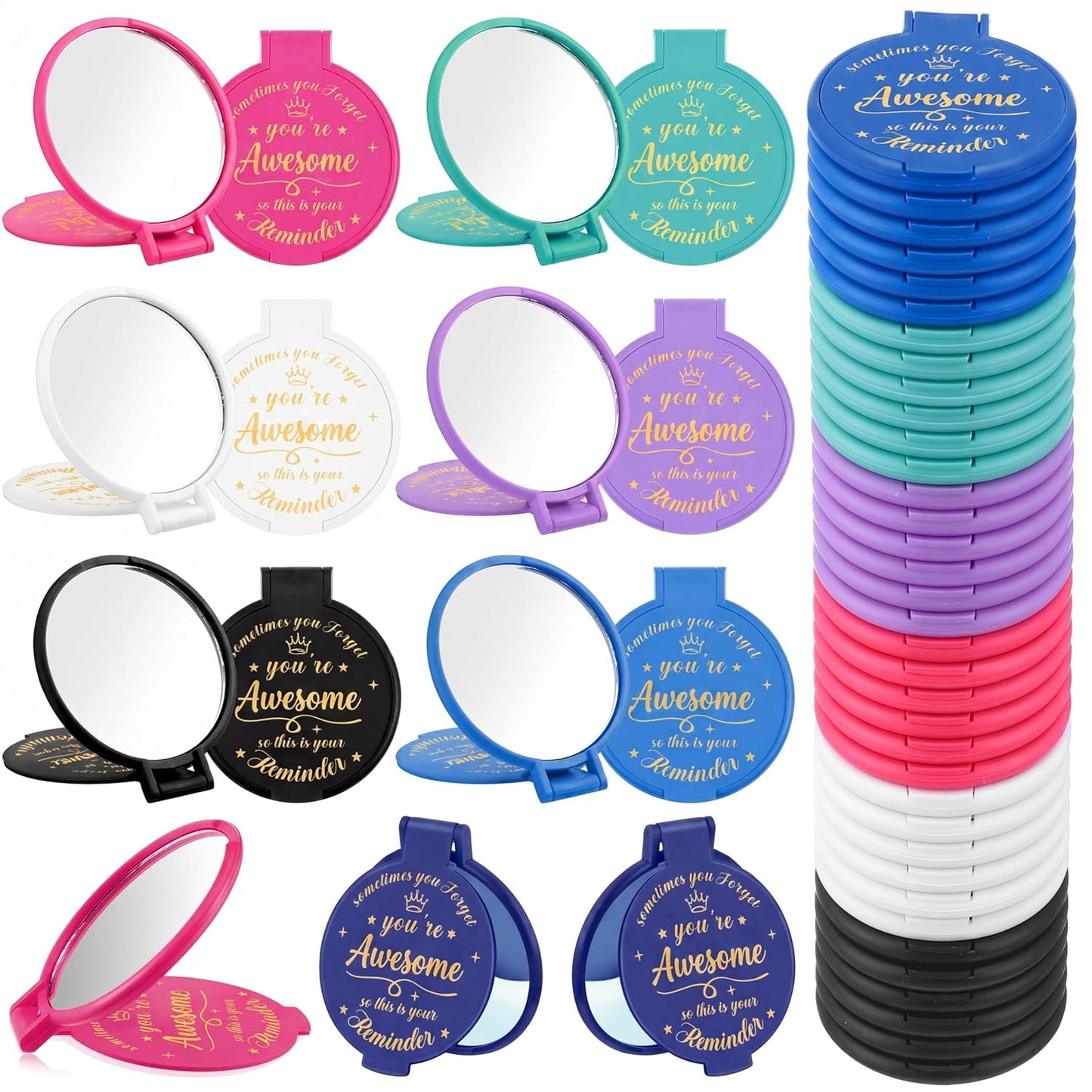 Inspirational Compact Mirror Set - 36 Pcs 2.76 Inch Mini Mirrors | Perfect Galentine's Day Gifts for Women