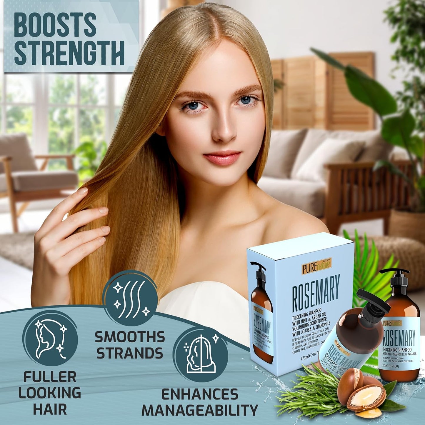 Rosemary Shampoo and Conditioner Set - Sulfate-Free Volumizing Formula for Thinning Hair | 16 Fl Oz (Set of 2)