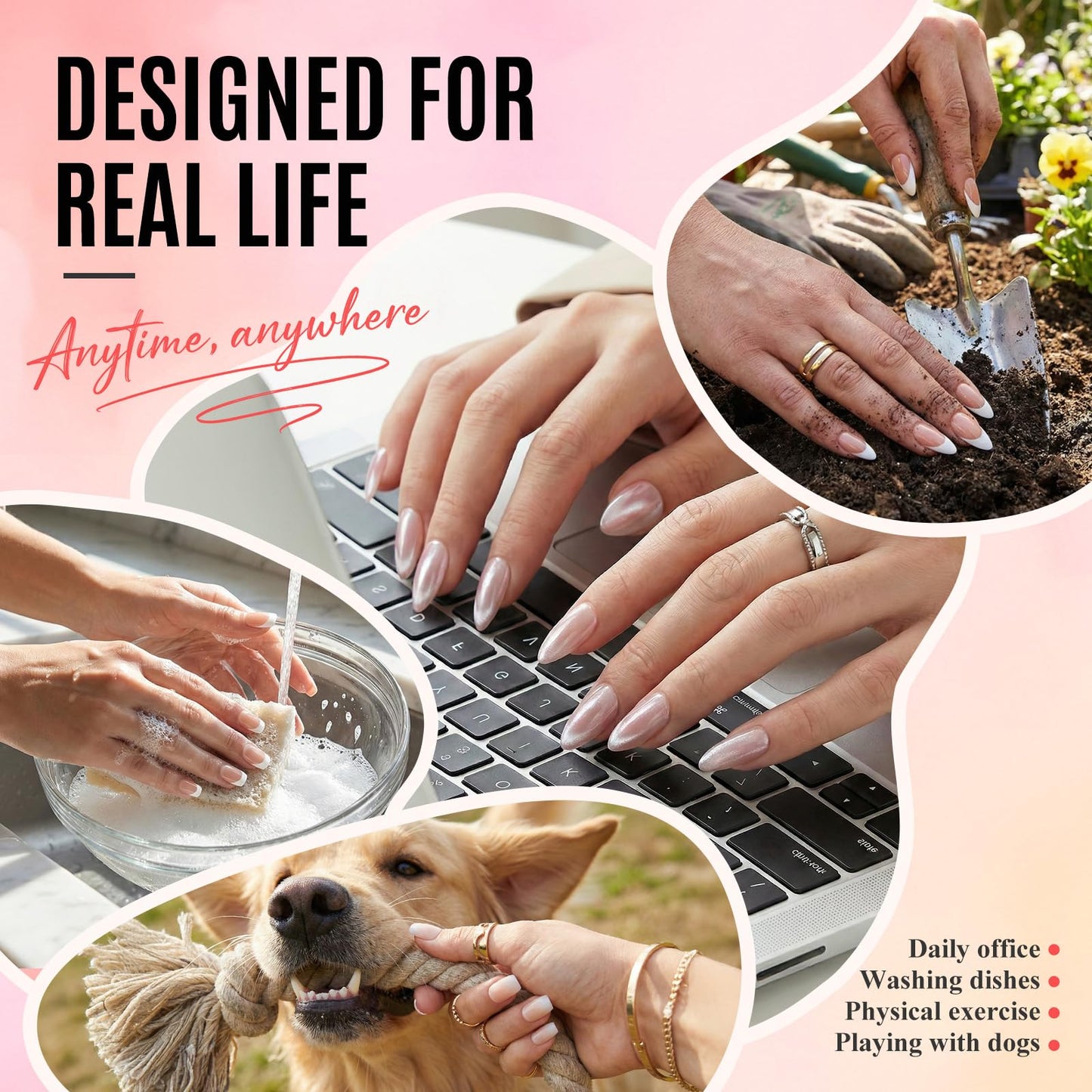 Bioday Ombre Press on Nails Short Square, Soft Gel Nude Pink Press On Nails with Glue & Tabs, 30 Pcs Reusable False Nails in 15 Sizes, Long Lasting Daily Nail Tips for Women