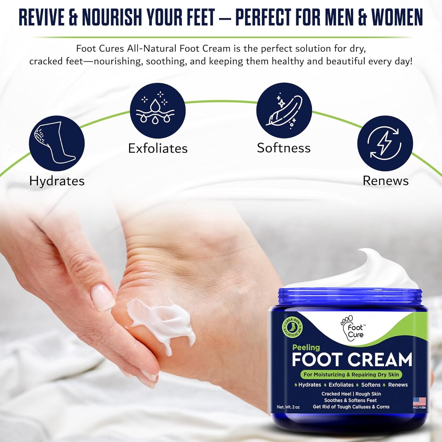 Tea Tree Oil Foot Cream - Moisturizing Treatment for Dry Cracked Feet | Heel & Callus Removal, 2 oz