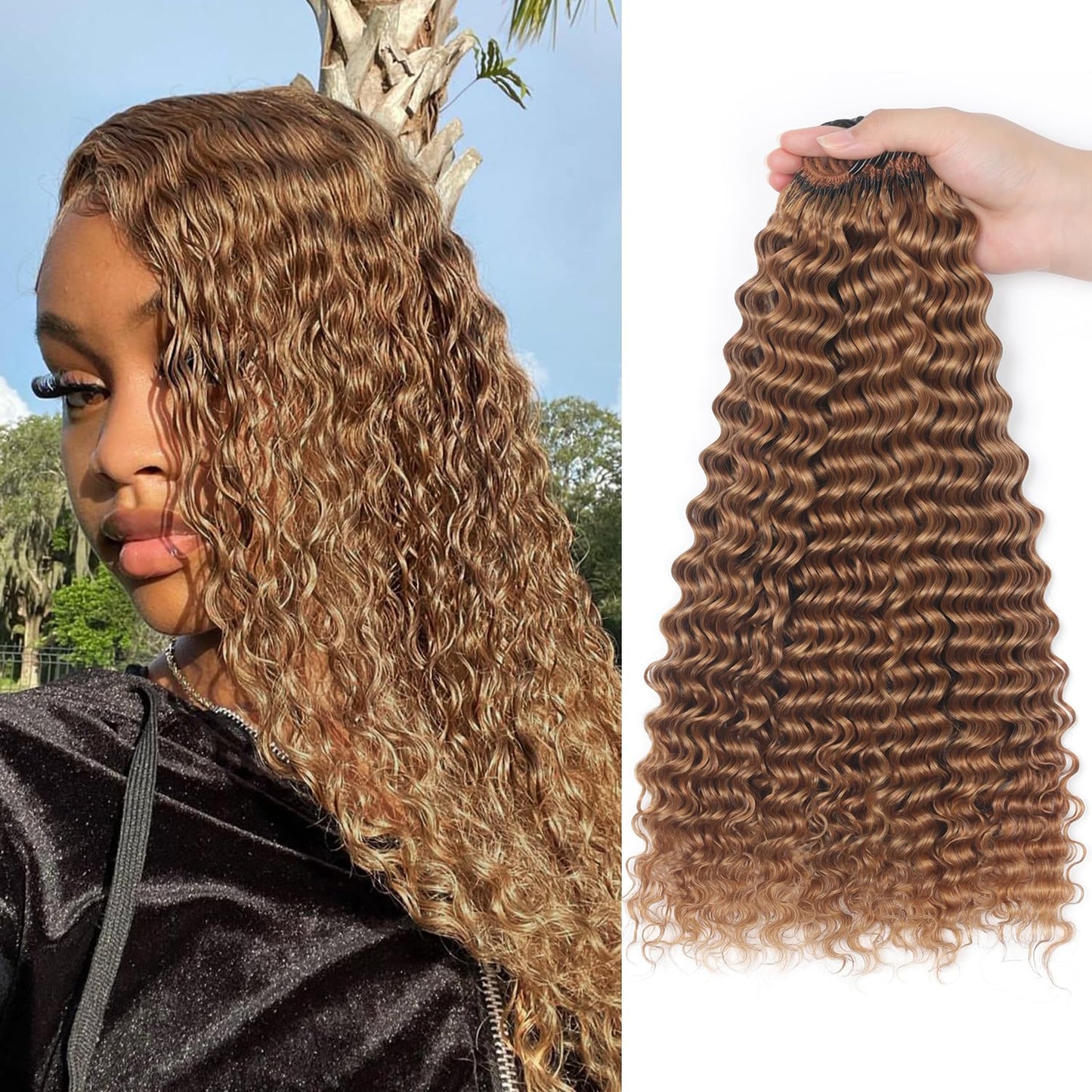 Human Crochet Hair - 18 Inch Deep Wave Bundles for Black Women | 50g Pre-Separated Extensions, Natural Black