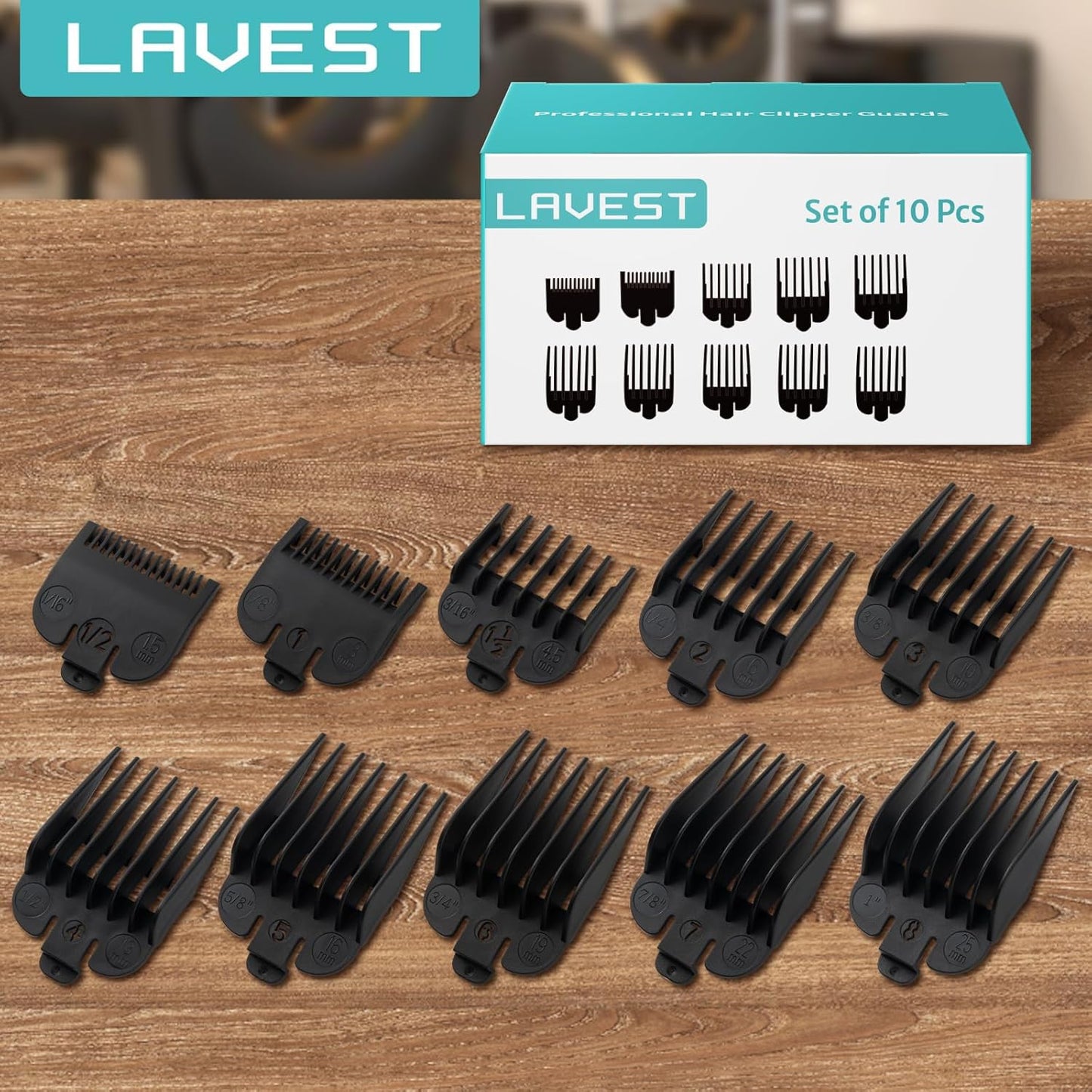 Wahl Clipper Guards Set - 10-Piece Replacement Guides for Wahl Clippers | 1/16" to 1" Sizes, Black