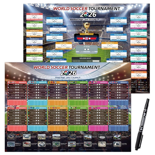 AhfuLife Large World Cup Tournament Schedule Poster, A2 Size-23.3" x 16.5", 2 Pcs Soccer Calendar Wall Chart Decorations, 2026 Soccer Tournament Wallchart for Fans Home Office Bar Party Decor (A2-Folded)