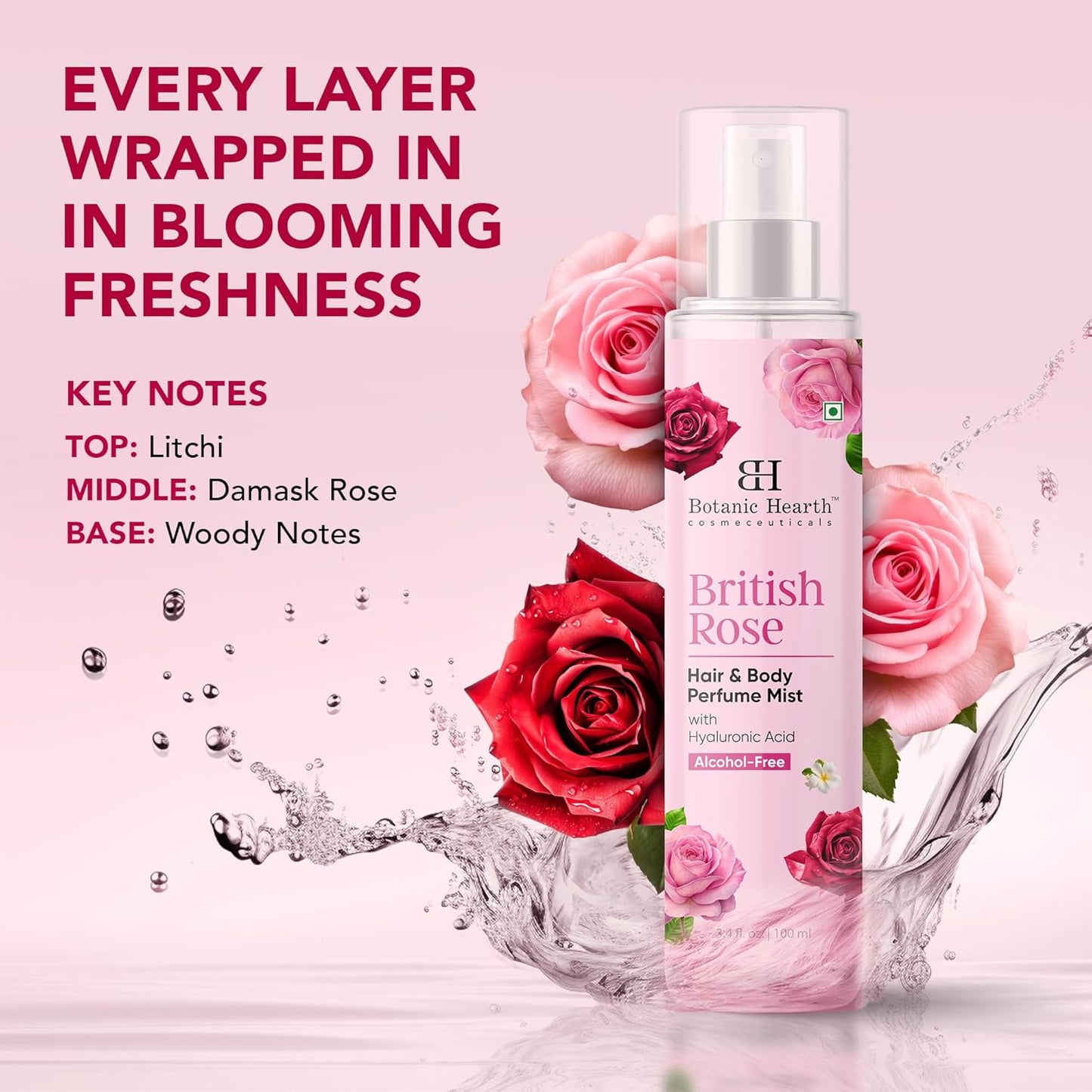 Botanic Hearth British Rose Hair Perfume - Long-Lasting Alcohol-Free Body Mist | 3.4 Fl Oz