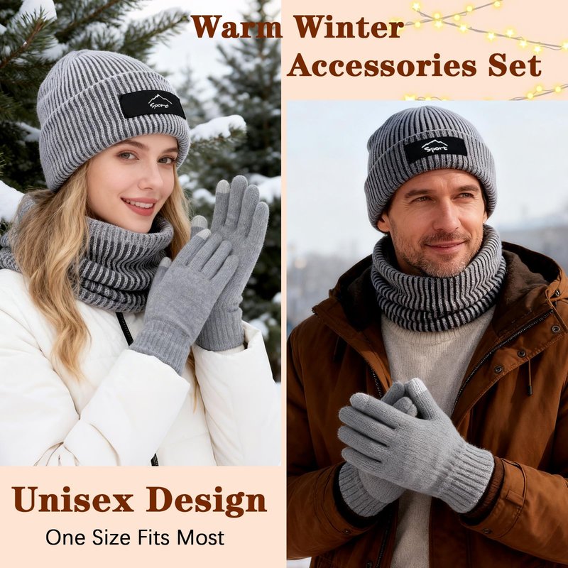 Winter Beanie Hats Scarf Gloves Set Slouchy Beanies Hat Knit Skull Cap Thick Neck Warmer for Men Women
