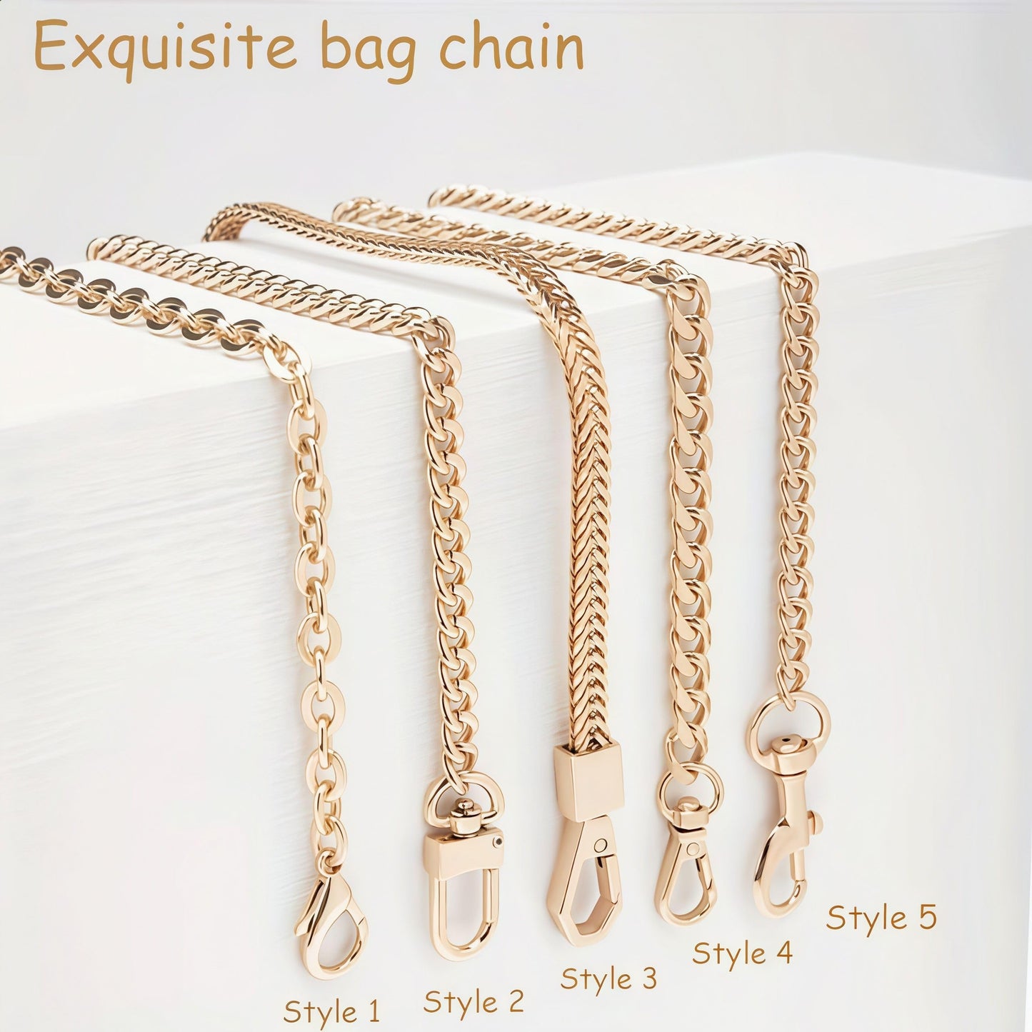 A Golden Wallet Chain Replacement, Women's Bag Extension Accessory, for Handbags, Crossbody & Waist Bags, Stylish DIY Chain, Golden, 4