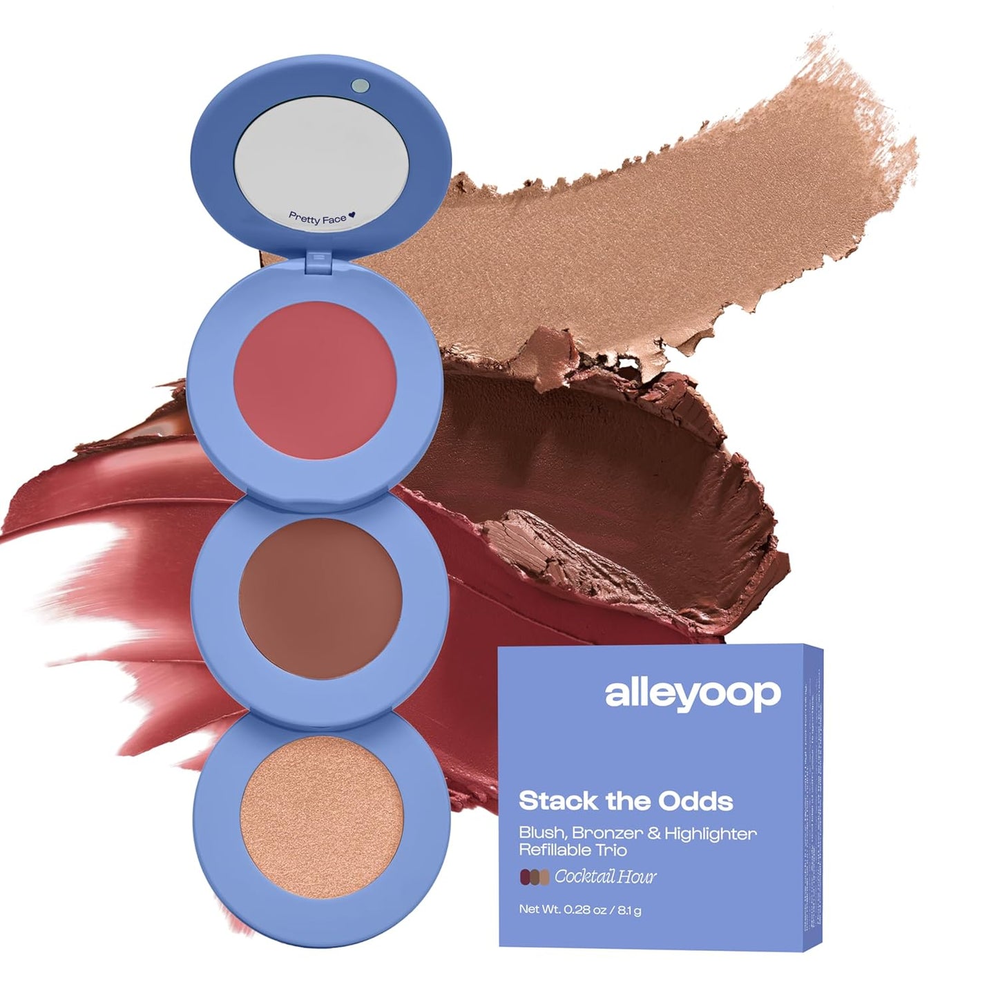 All-in-One Cream Makeup Palette - Blush, Contour, Bronzer & Highlighter | Stackable Face Palette for Easy Touch-Ups & Travel Convenience