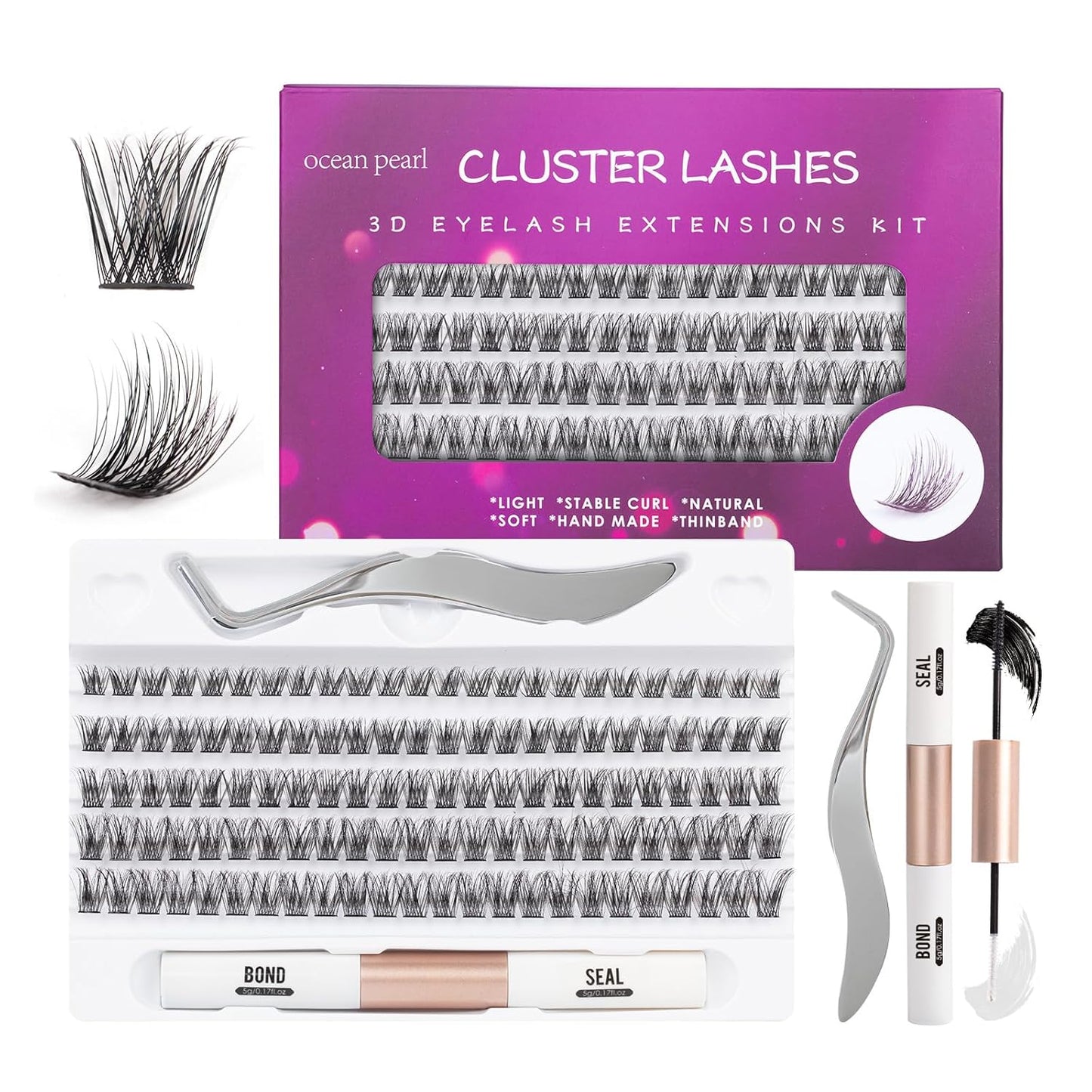 Ocean Pearl Lash Clusters - 320 Pcs 11-20mm Eyelash Extension Kit | 40D, 50D, 100D with Adhesive & Tweezers
