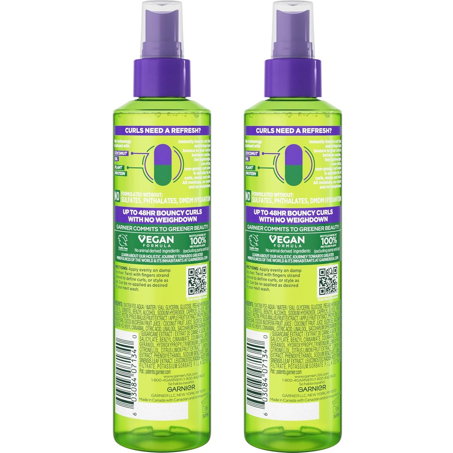 Garnier Fructis Curl Refresher Spray - Sulfate-Free Reviving Water | 8.5 Fl Oz, 2 Count