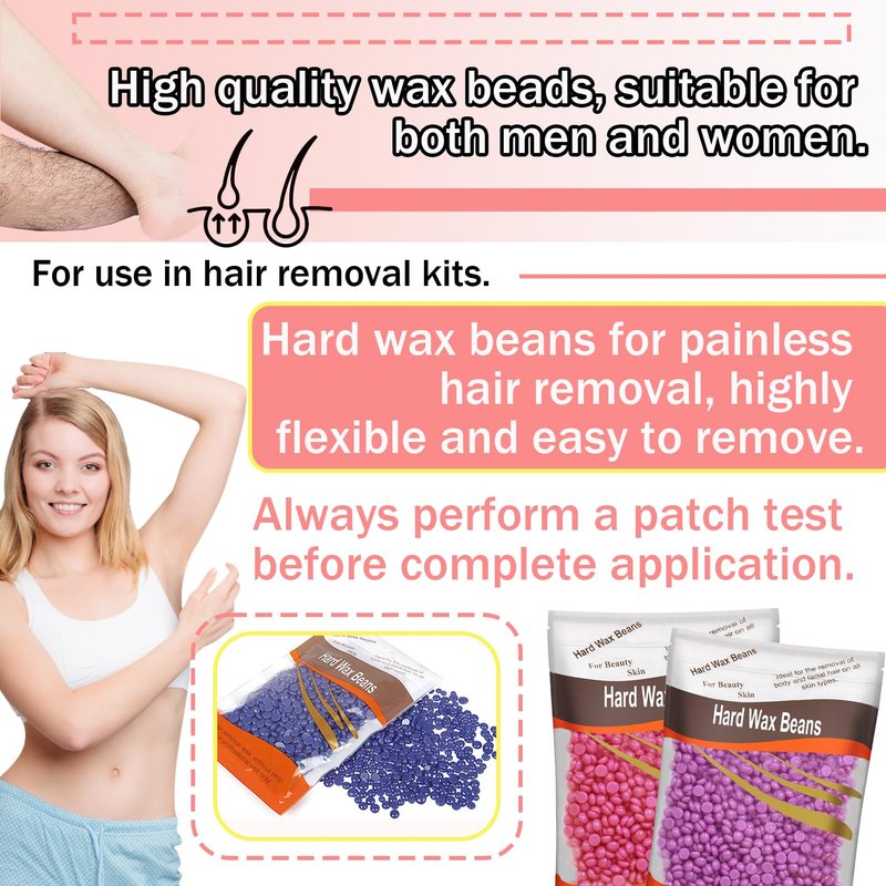 4 Colors Hard Wax Beads for Hair Removal,Gentle Hard Wax Kit with 10 Applicator Sticks,Peel-Off Waxing Beads for Facial and Full Body