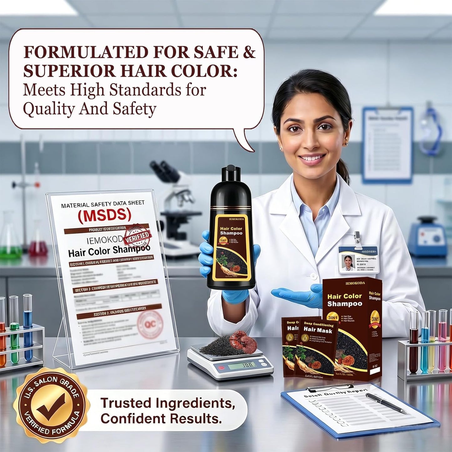 Black Tea Hair Dye Shampoo - 3-in-1 Natural Color for Gray Hair | Herbal Ingredients, 500ml
