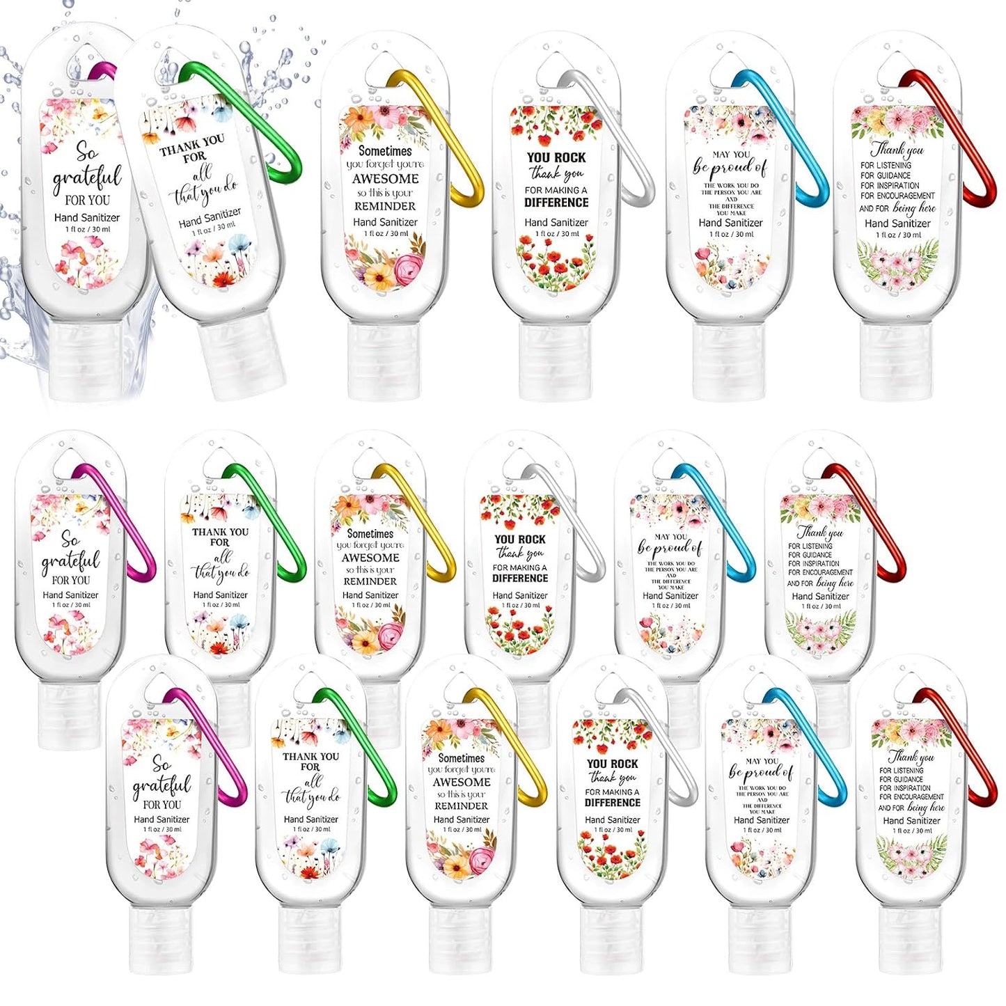 Mini Travel Size Hand Sanitizer Keychain - 24 Pcs Gift Set for Teachers, Nurses & Staff | Appreciation Thank You Bulk