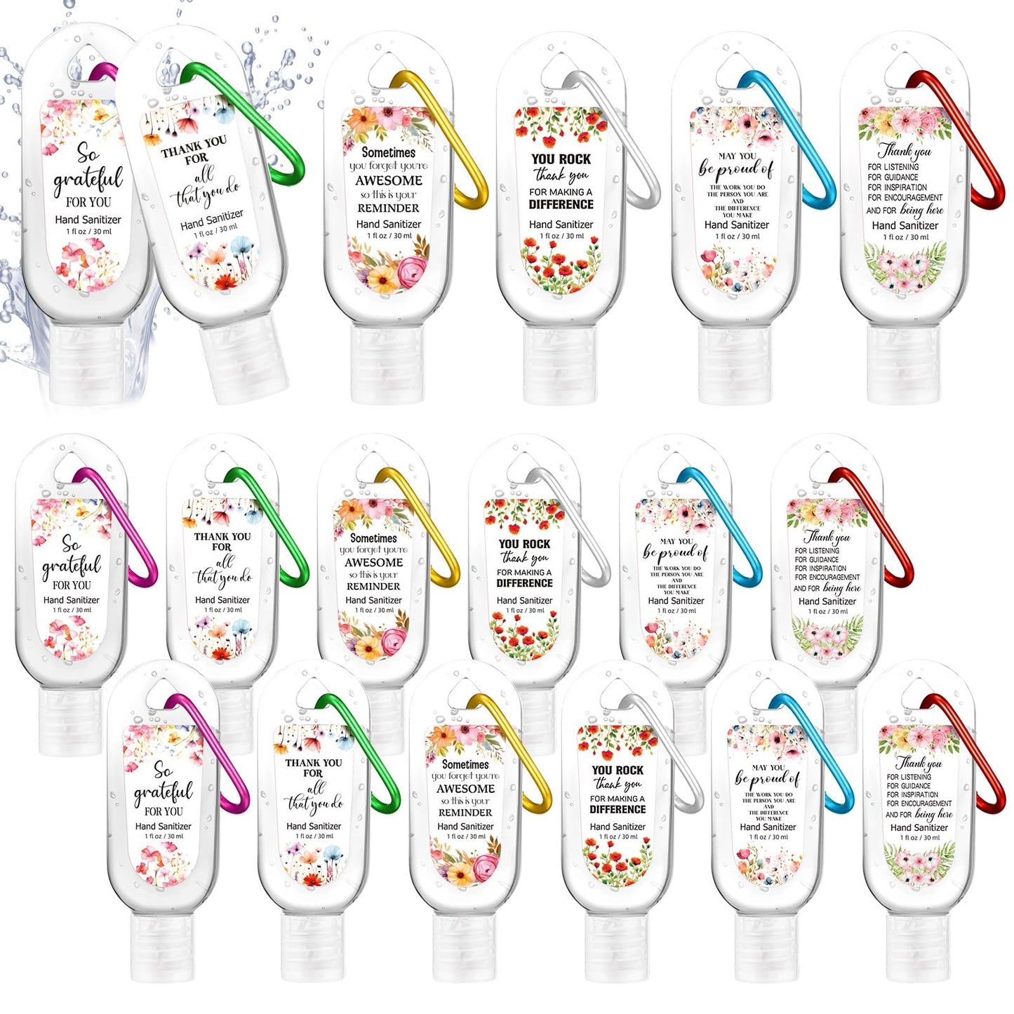 24 Pack Thank You Hand Sanitizer Keychain Bulk Mini Watermelon Hand Sanitizer Gel Scented 1oz Employee Appreciation Gift Bulk for Coworker Teachers Doctors Women Team Christmas Thanksgiving Party